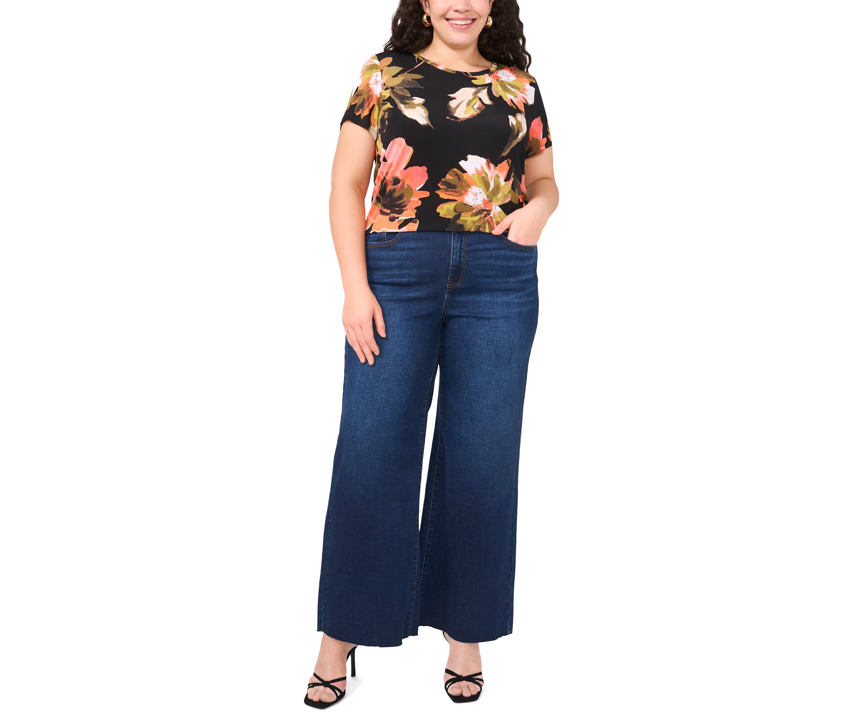 Plus Size Short Sleeve Crew Neck Split Back T-Shirt