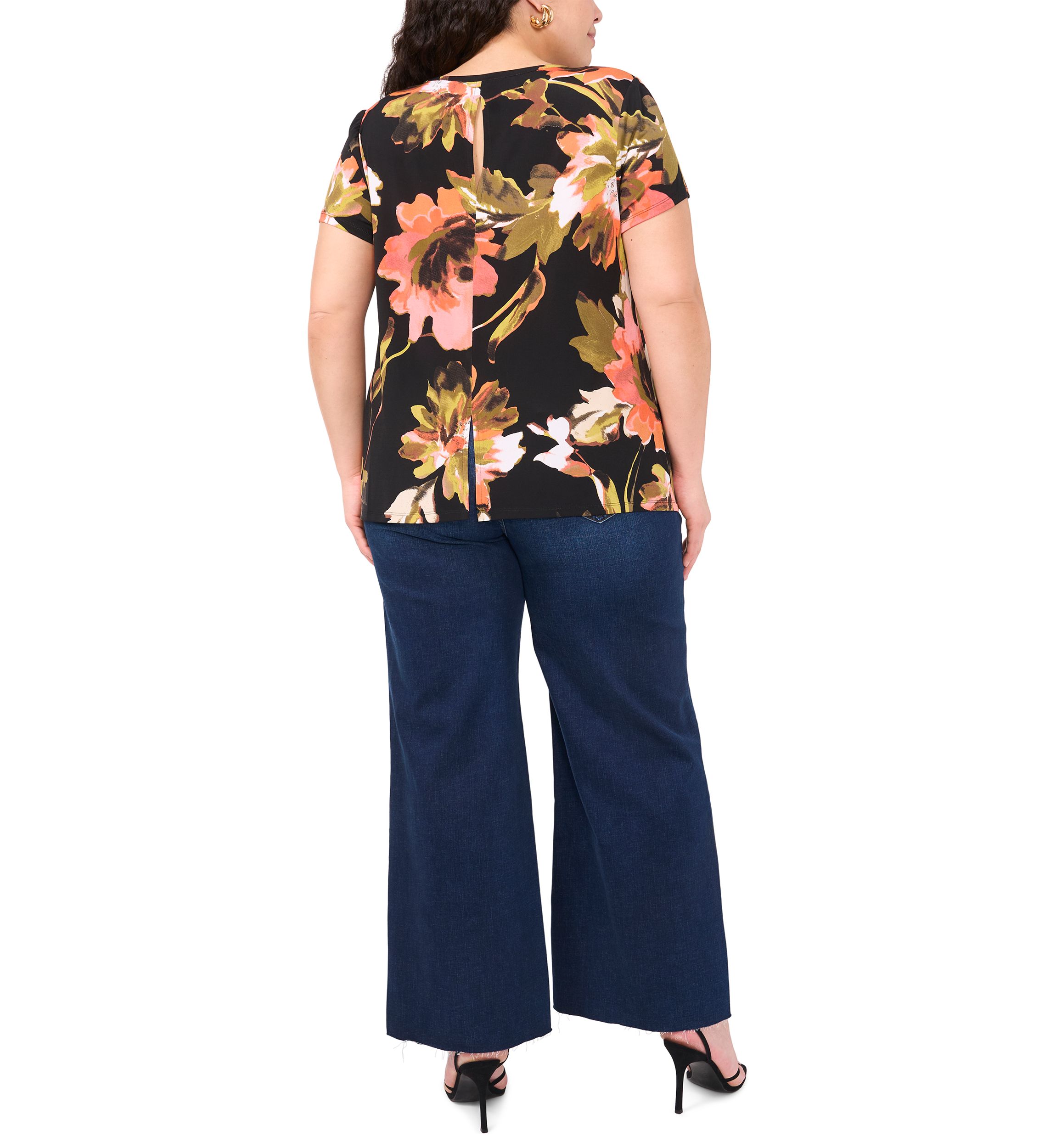 Plus Size Short Sleeve Crew Neck Split Back T-Shirt