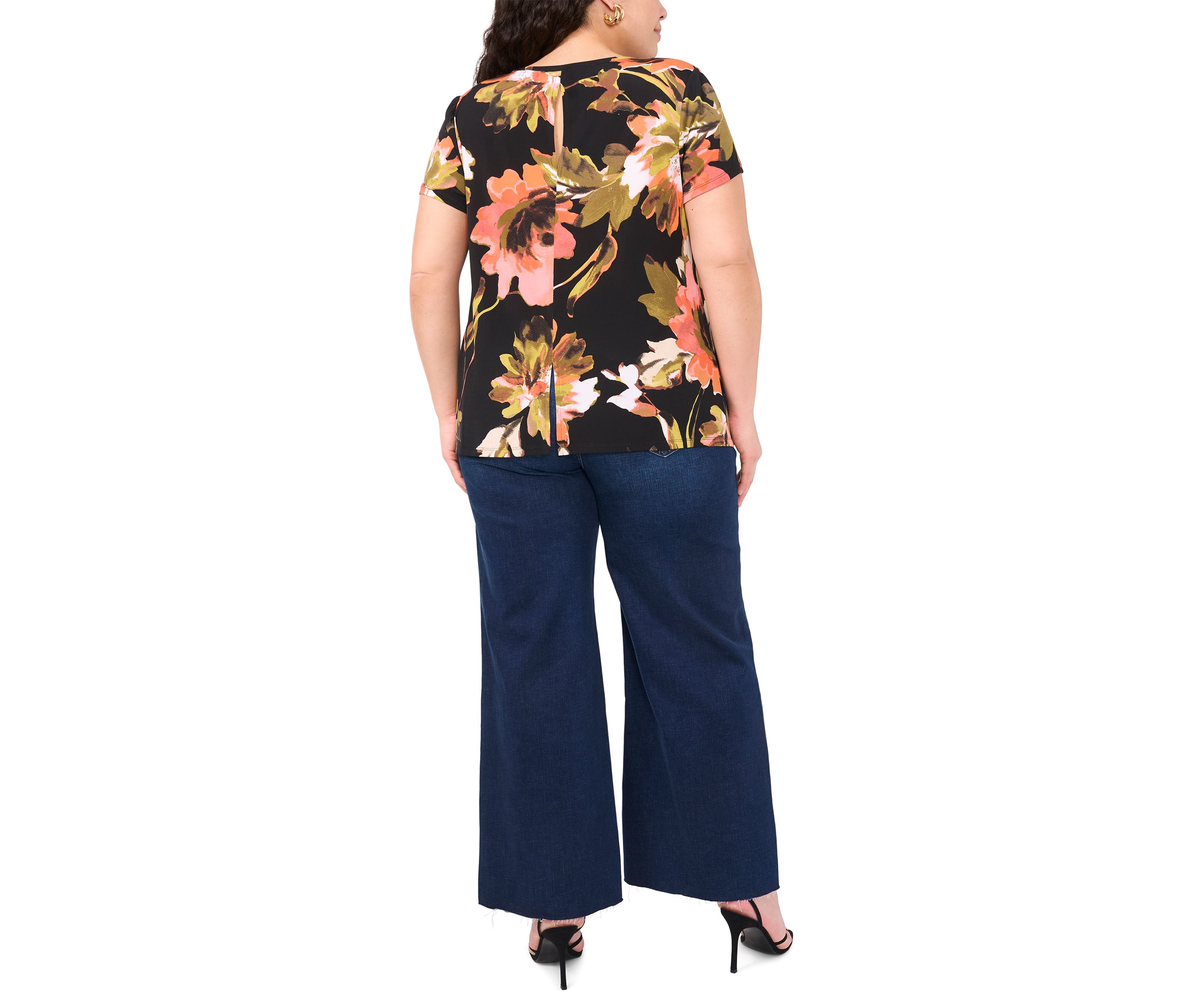 Plus Size Short Sleeve Crew Neck Split Back T-Shirt