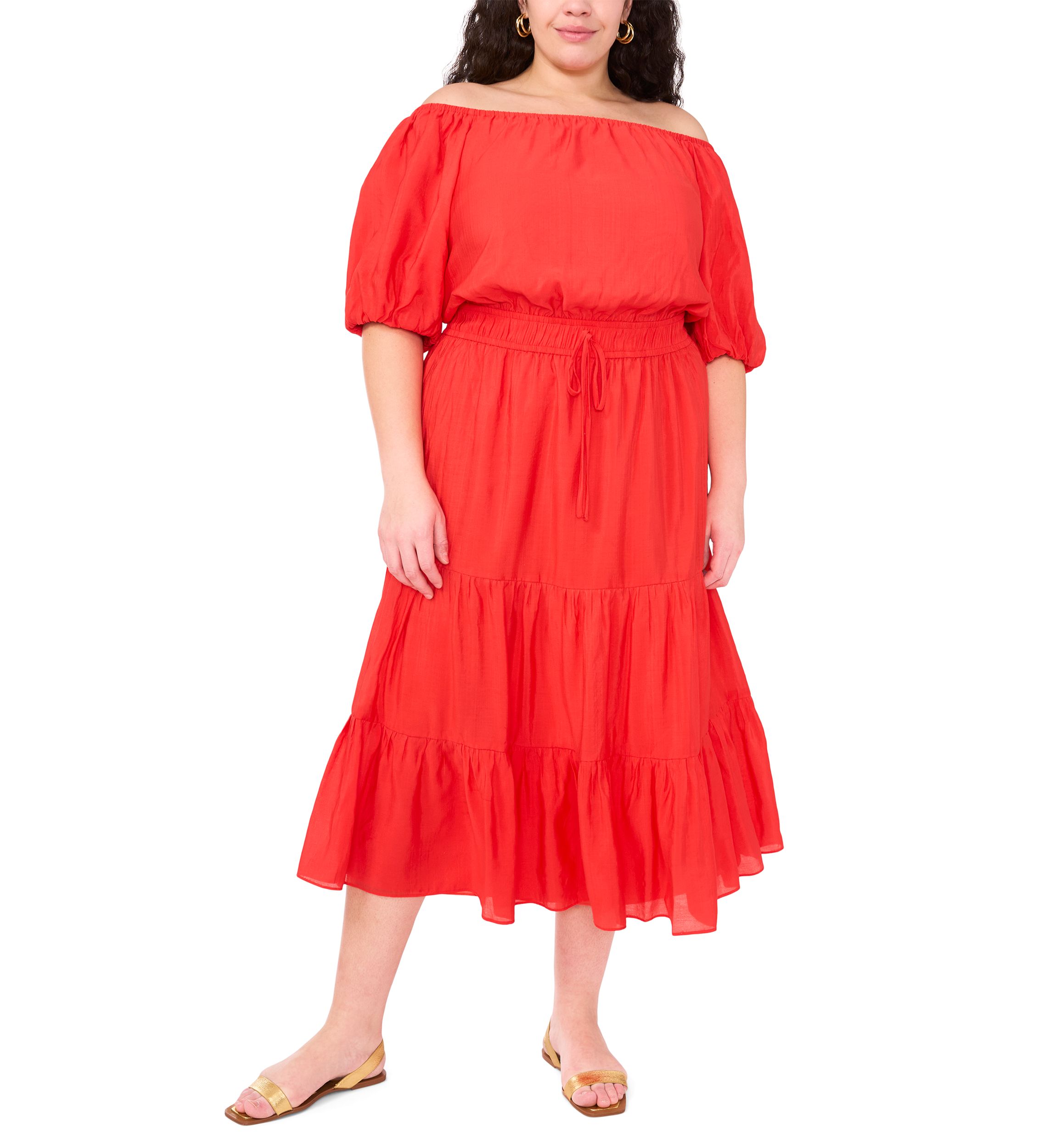 Plus Size Short Sleeve Pleated Off the Shoulder Dress