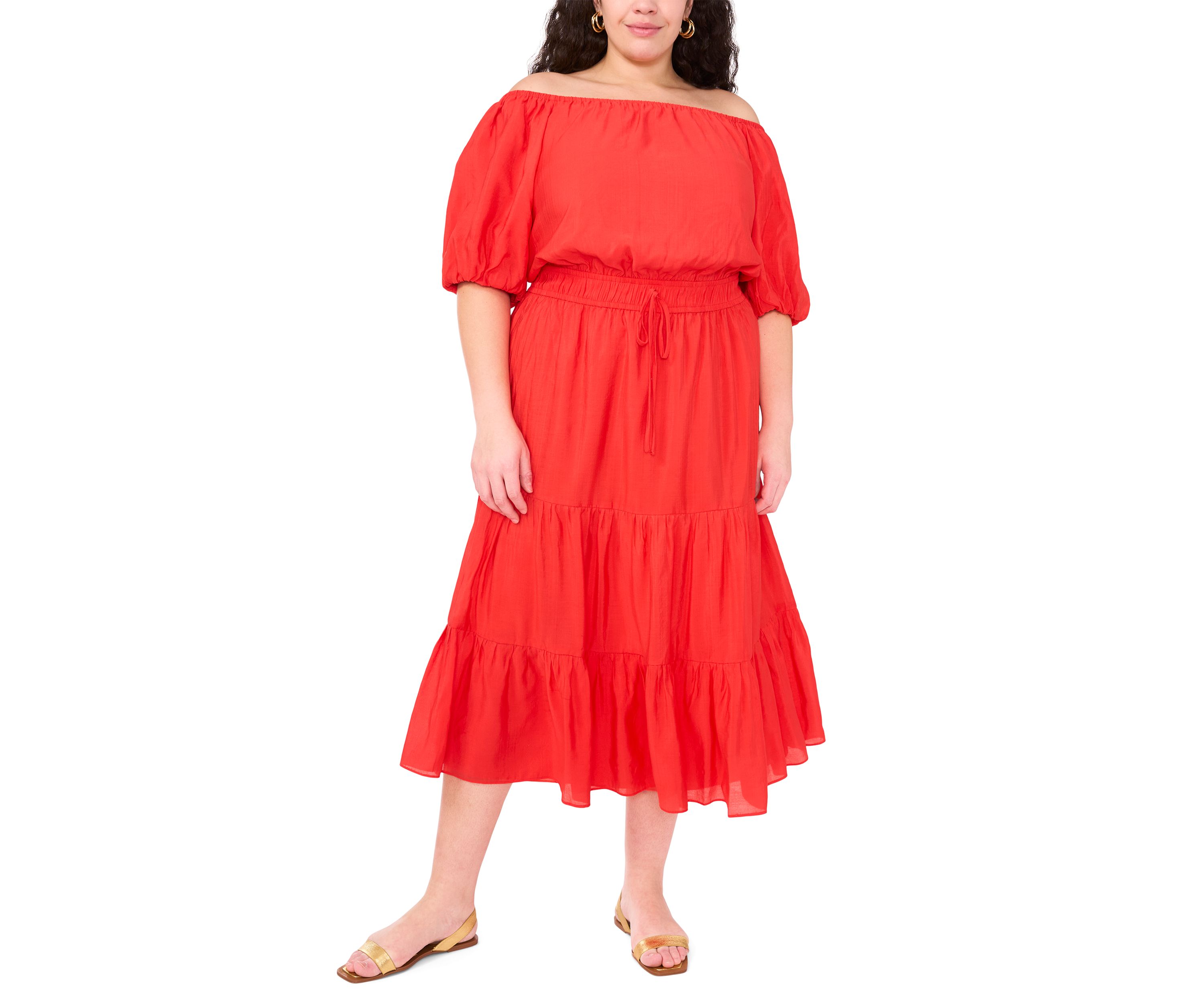 Plus Size Short Sleeve Pleated Off the Shoulder Dress