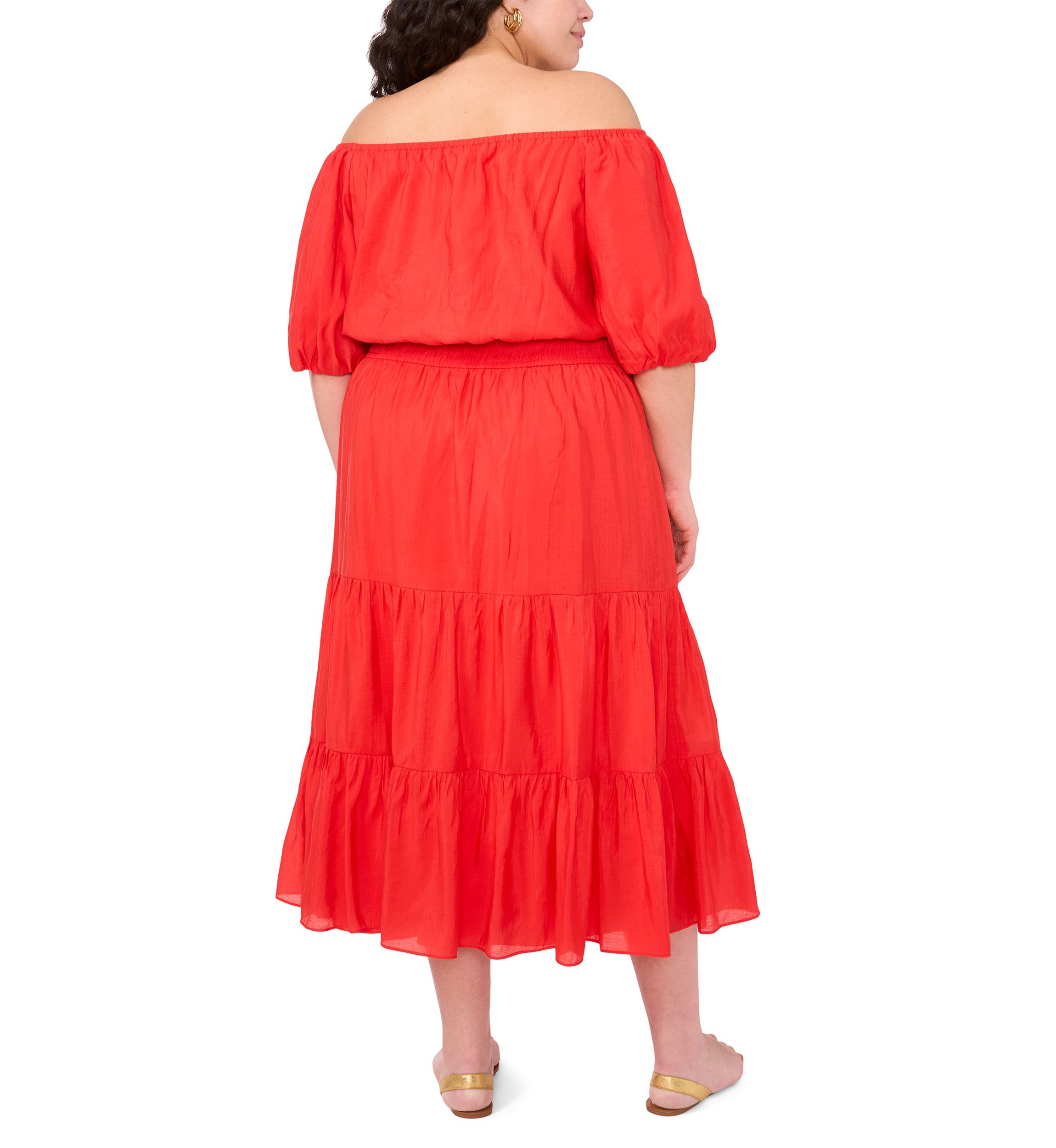 Plus Size Short Sleeve Pleated Off the Shoulder Dress