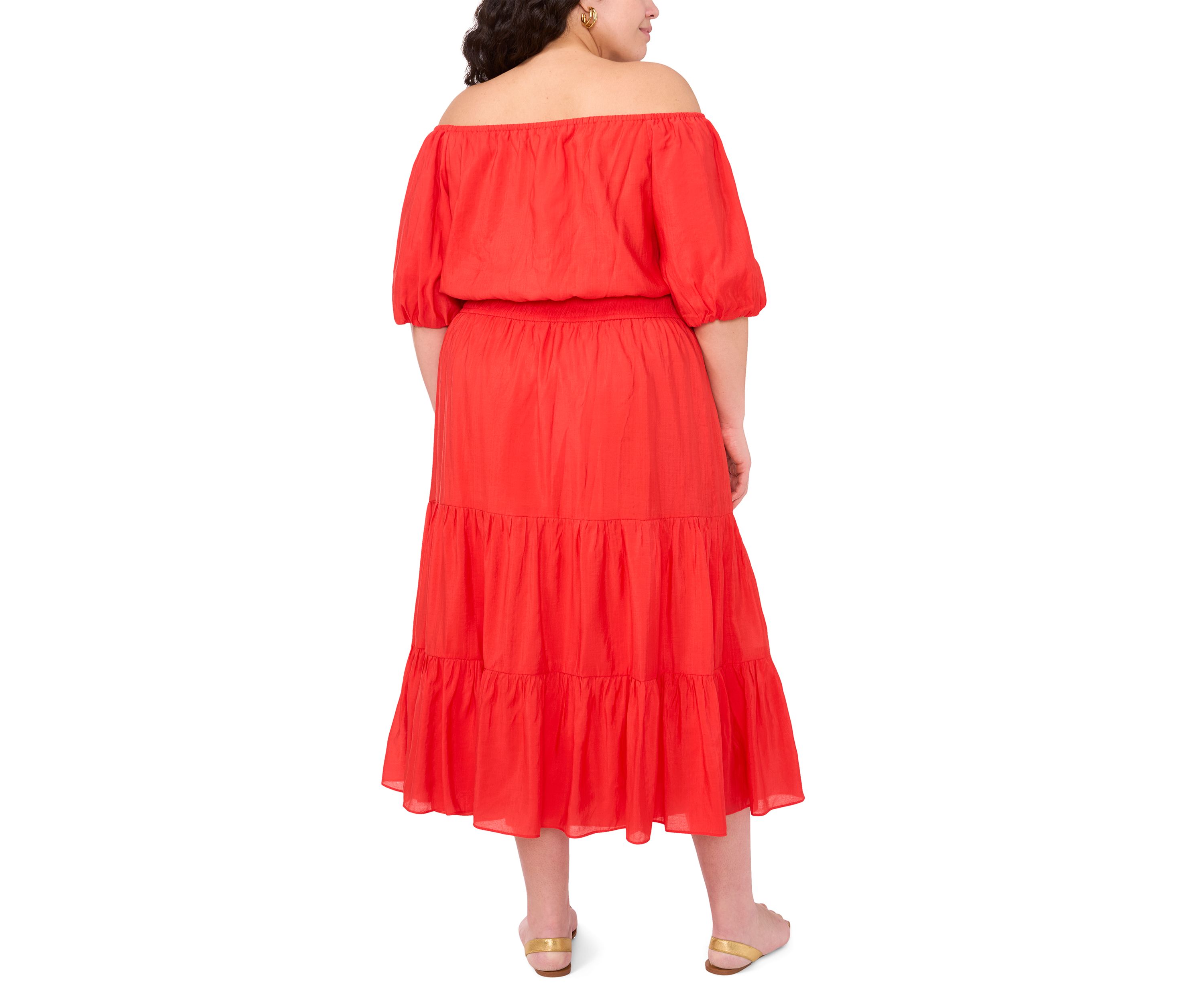 Plus Size Short Sleeve Pleated Off the Shoulder Dress
