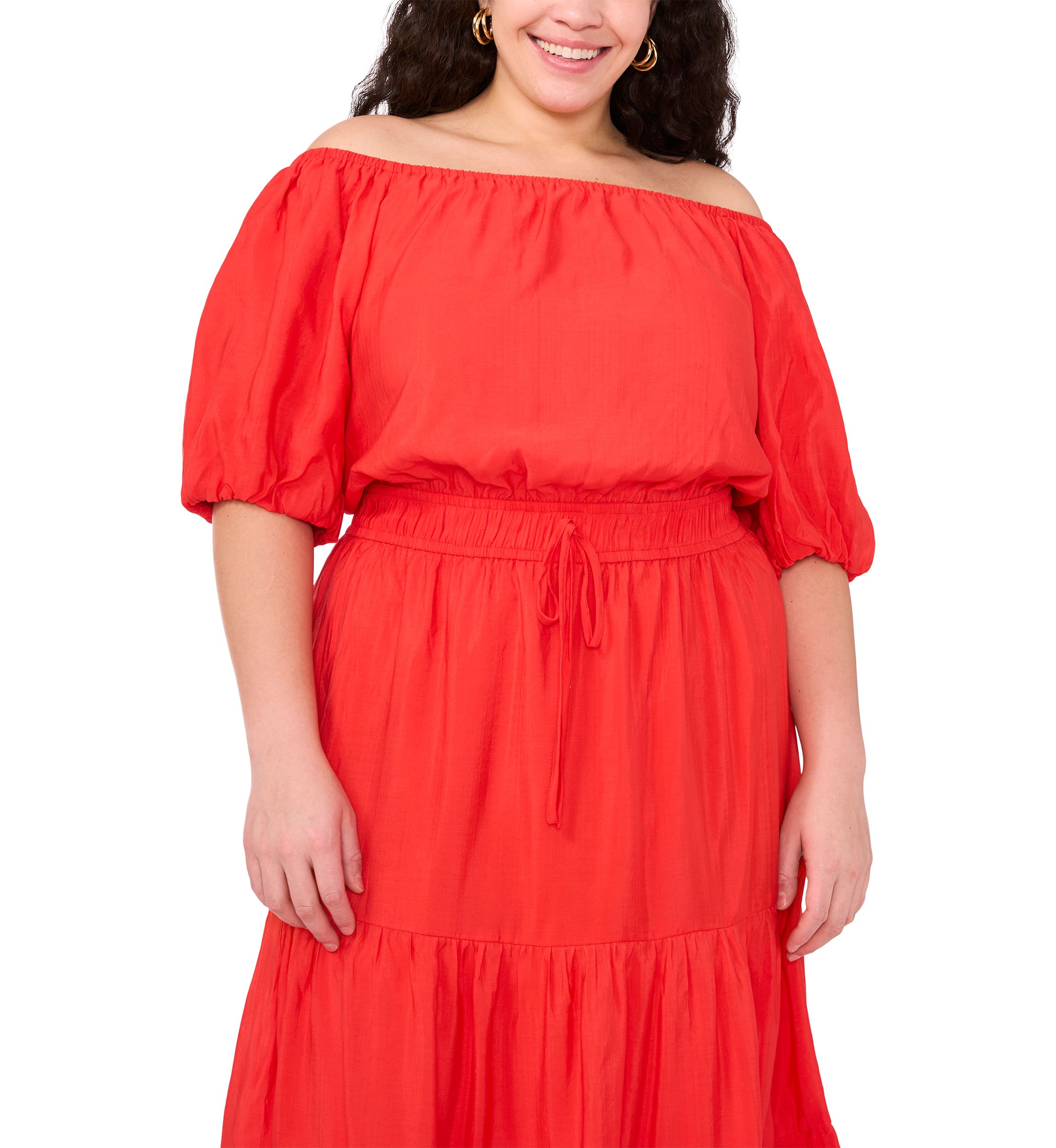 Plus Size Short Sleeve Pleated Off the Shoulder Dress