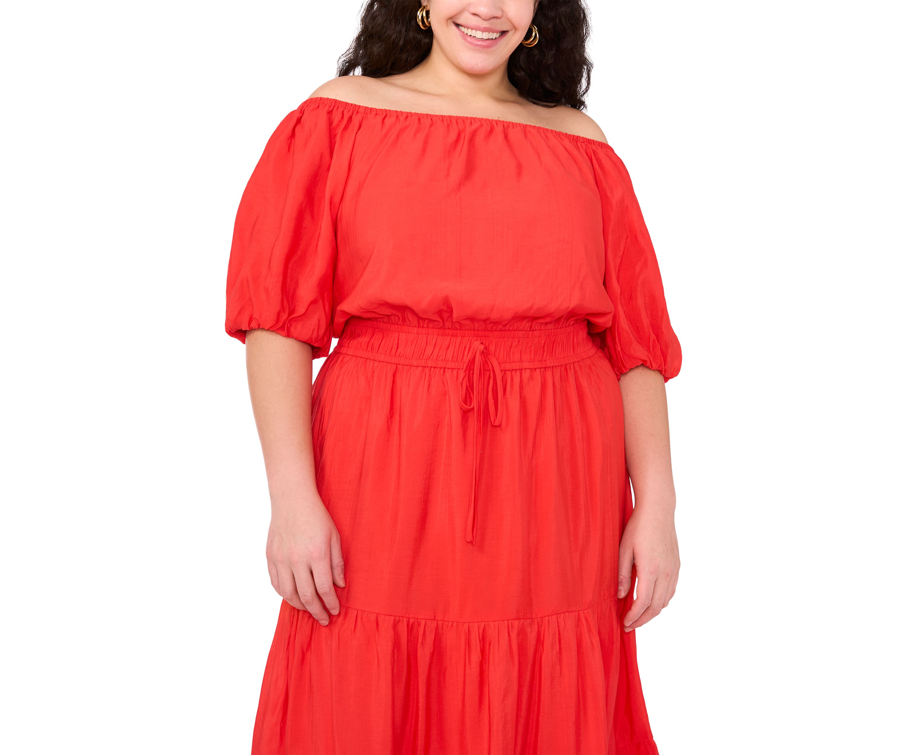 Plus Size Short Sleeve Pleated Off the Shoulder Dress