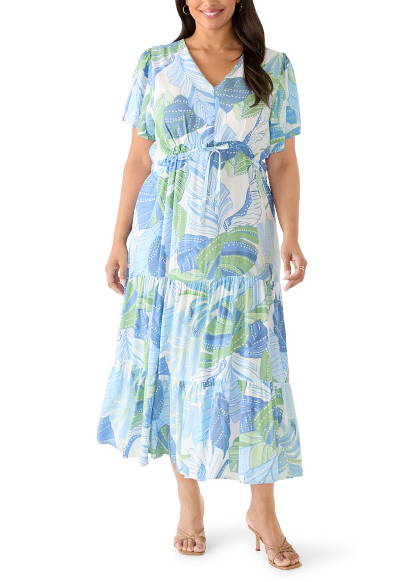 knee length dresses for ladies Plus Size Sunrise V-Neck Maxi Tiered Dress w/ Side Pockets!! (5 Option main image 1