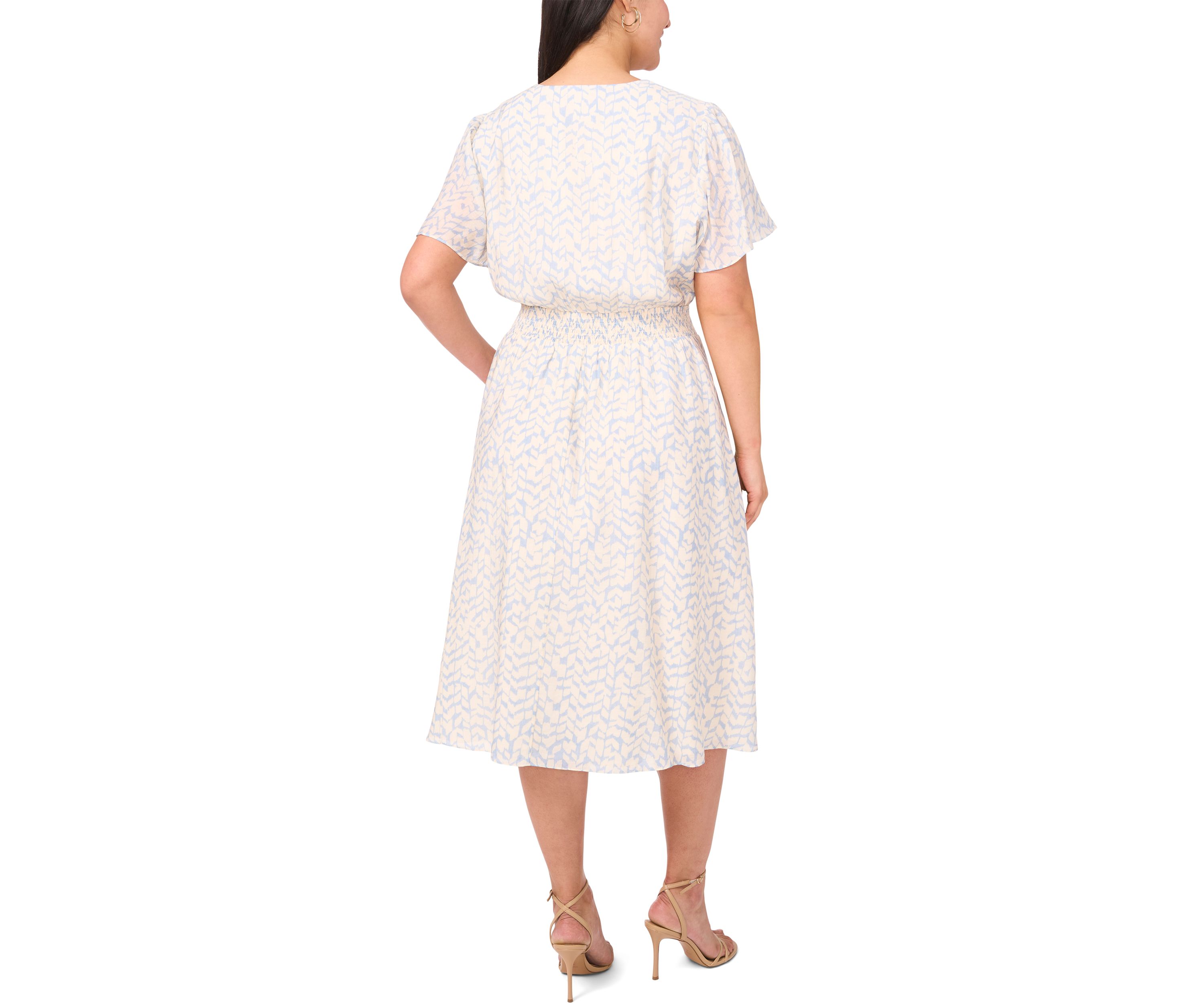 Plus Size V-Neck Flutter Sleeve Midi Dress 