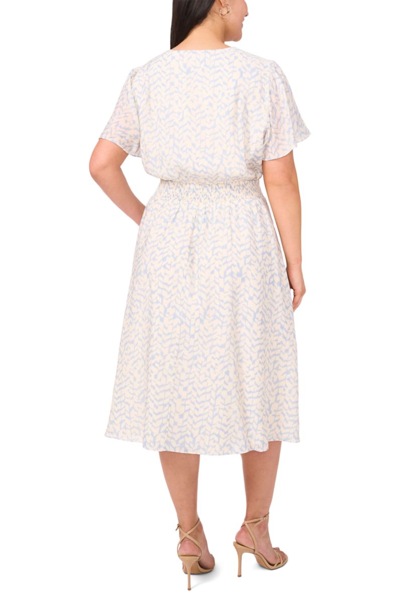 Plus Size V-Neck Flutter Sleeve Midi Dress 