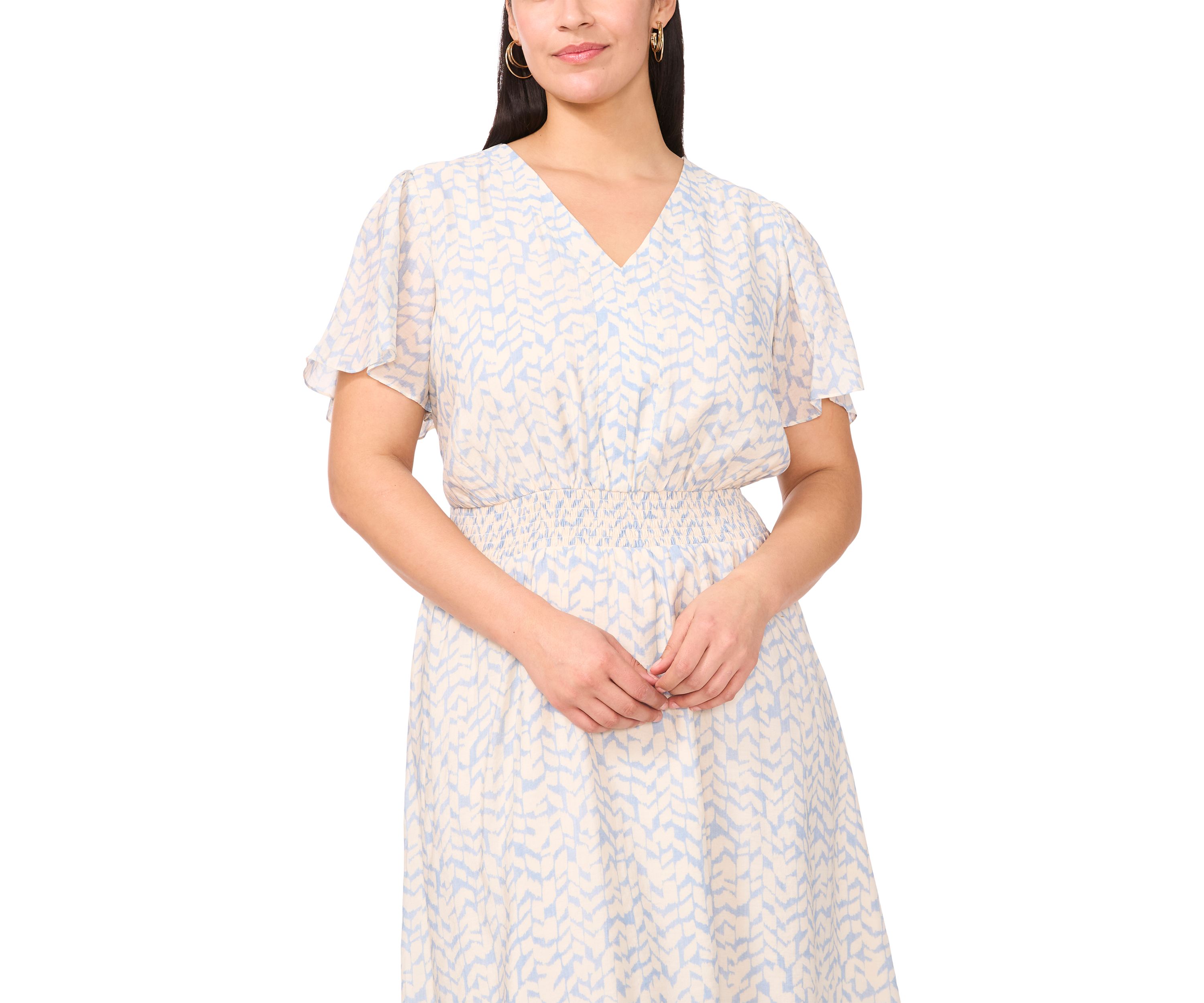 Plus Size V-Neck Flutter Sleeve Midi Dress 