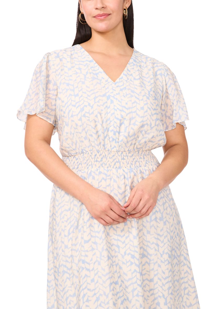 Plus Size V-Neck Flutter Sleeve Midi Dress 
