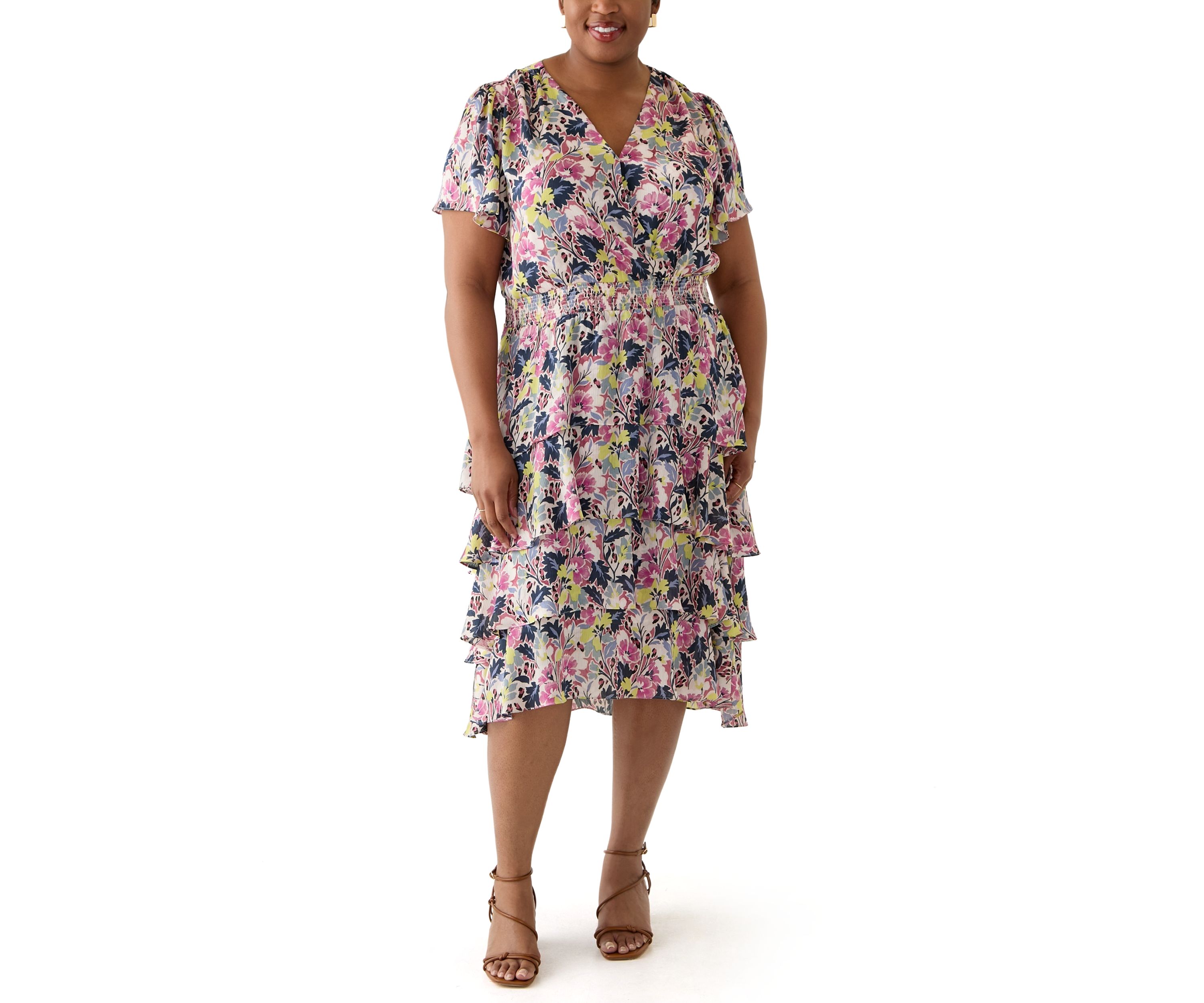 Plus Size Four Tiered Printed Dress