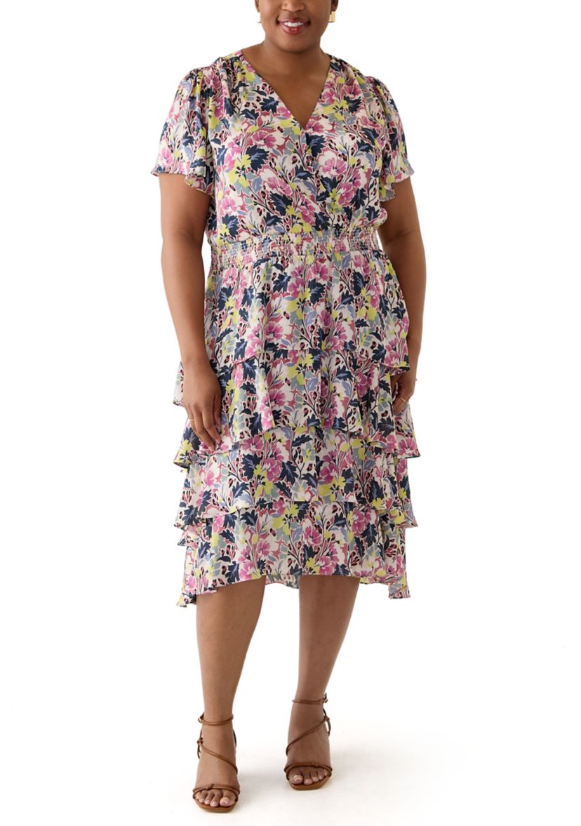 Plus Size Four Tiered Printed Dress