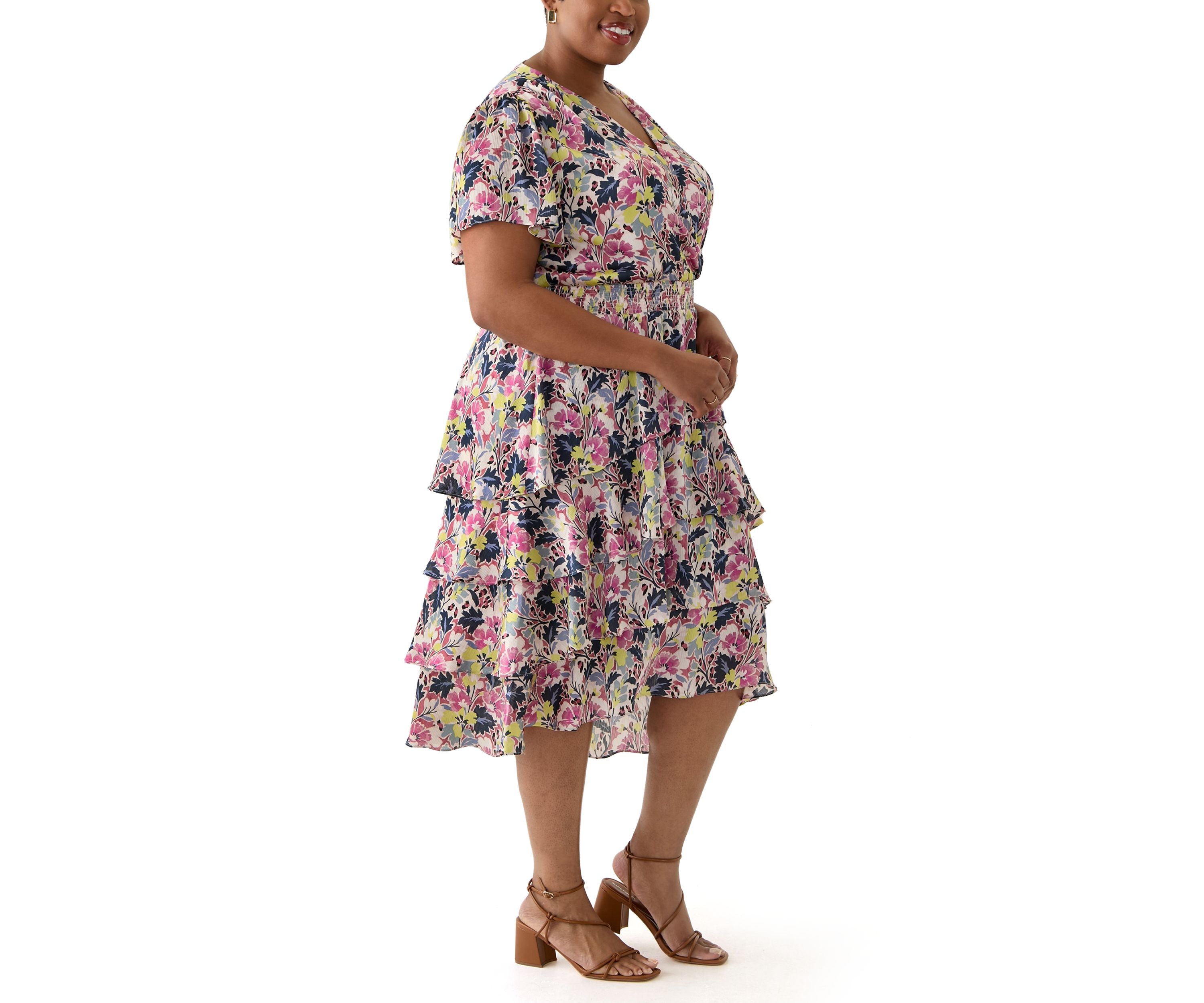 Plus Size Four Tiered Printed Dress