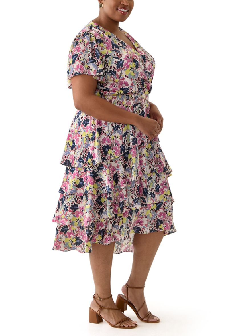 Plus Size Four Tiered Printed Dress