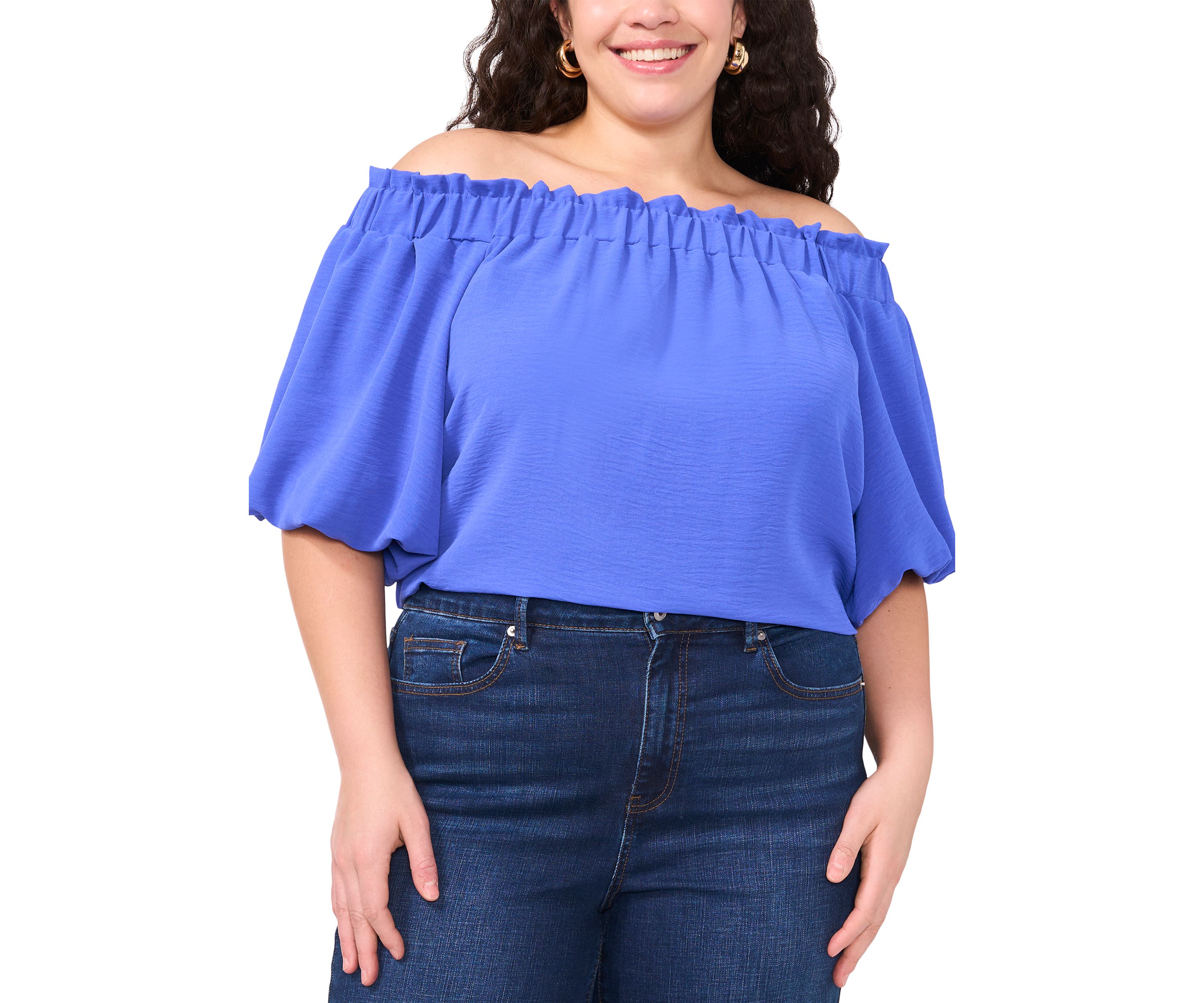 Plus Size Blouson Sleeve Off the Shoulder Top