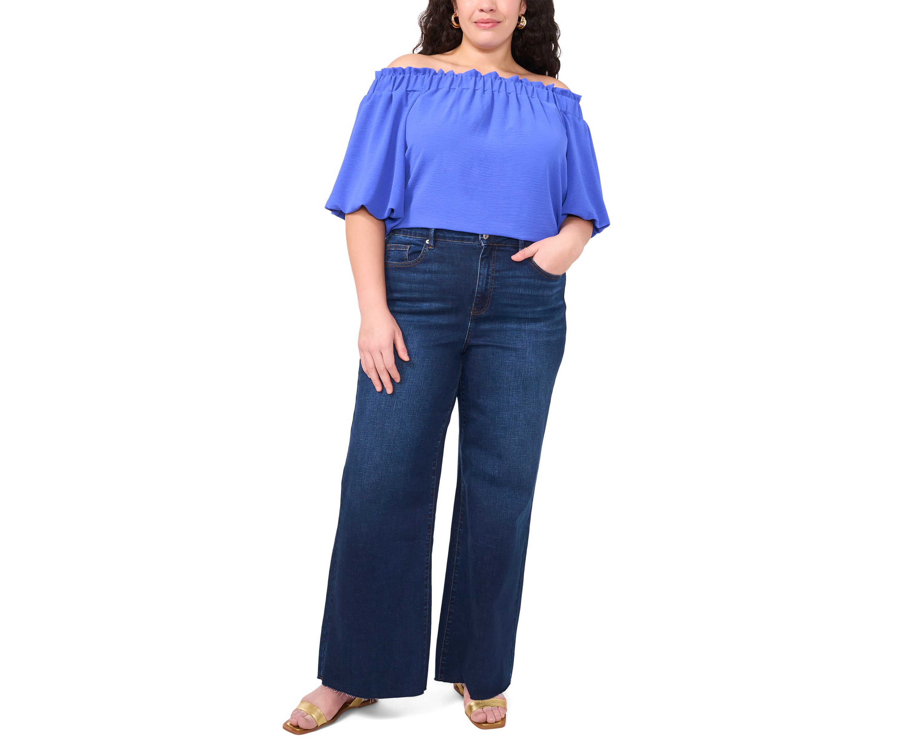 Plus Size Blouson Sleeve Off the Shoulder Top