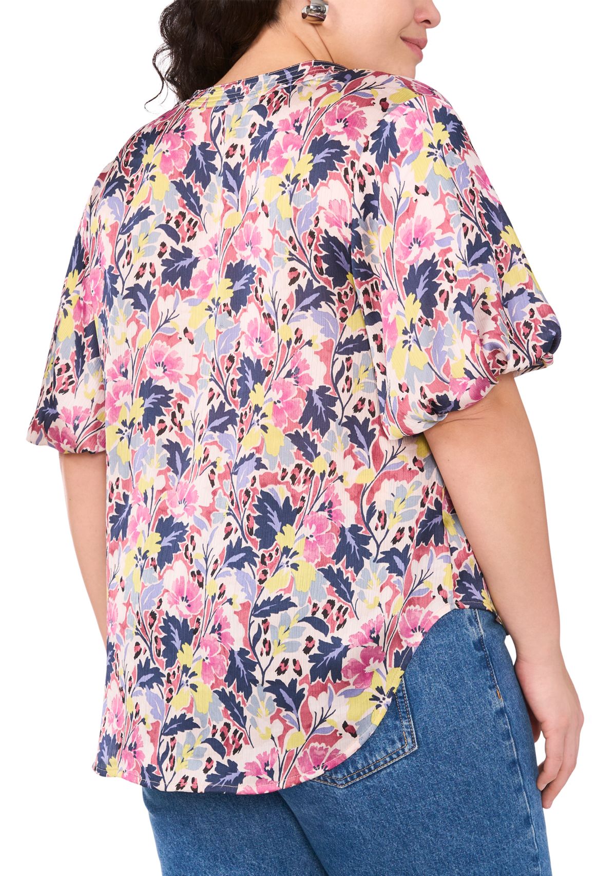 Plus Size 3/4 Puff Sleeve V-Neck Blouse 