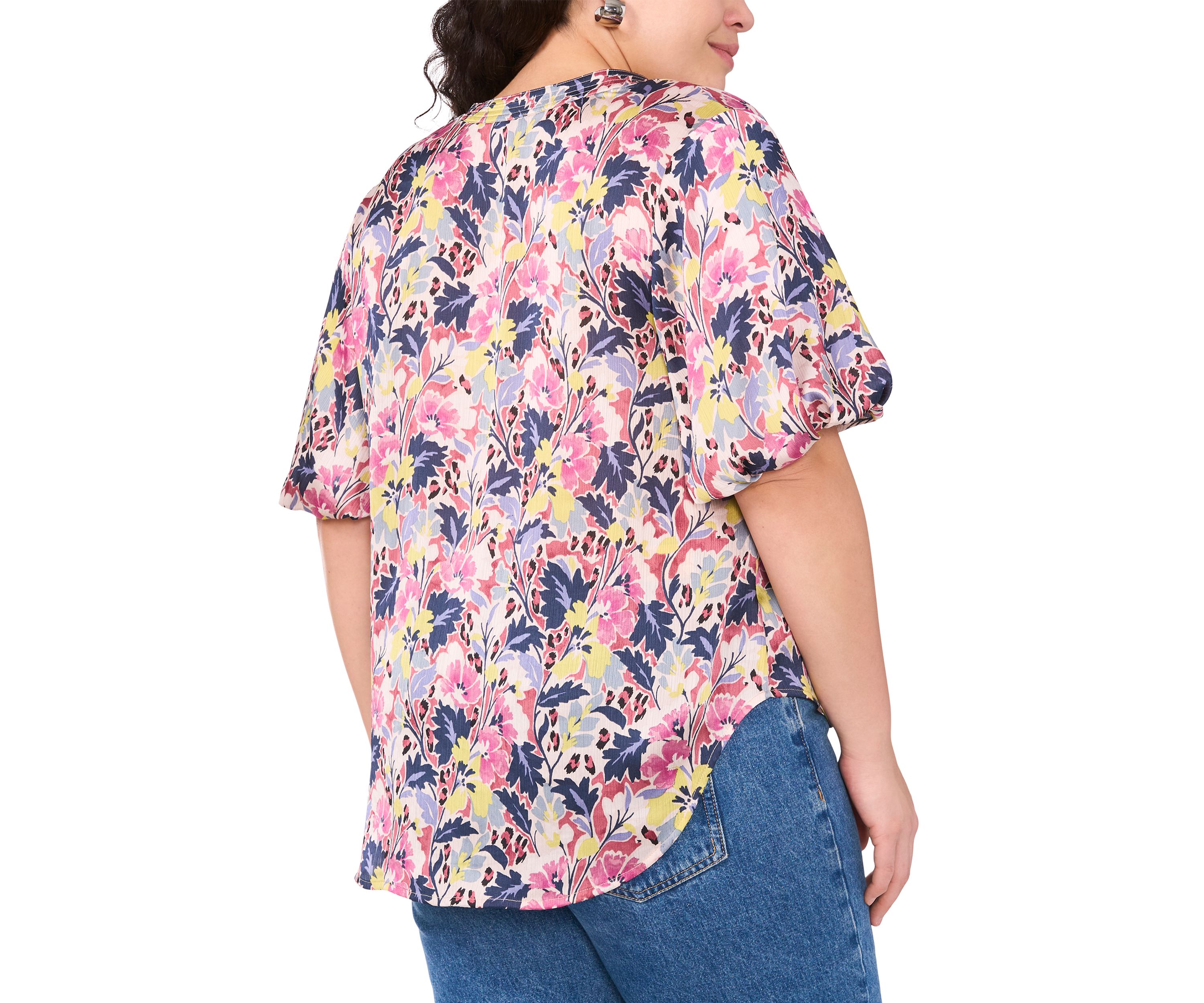 Plus Size 3/4 Puff Sleeve V-Neck Blouse 