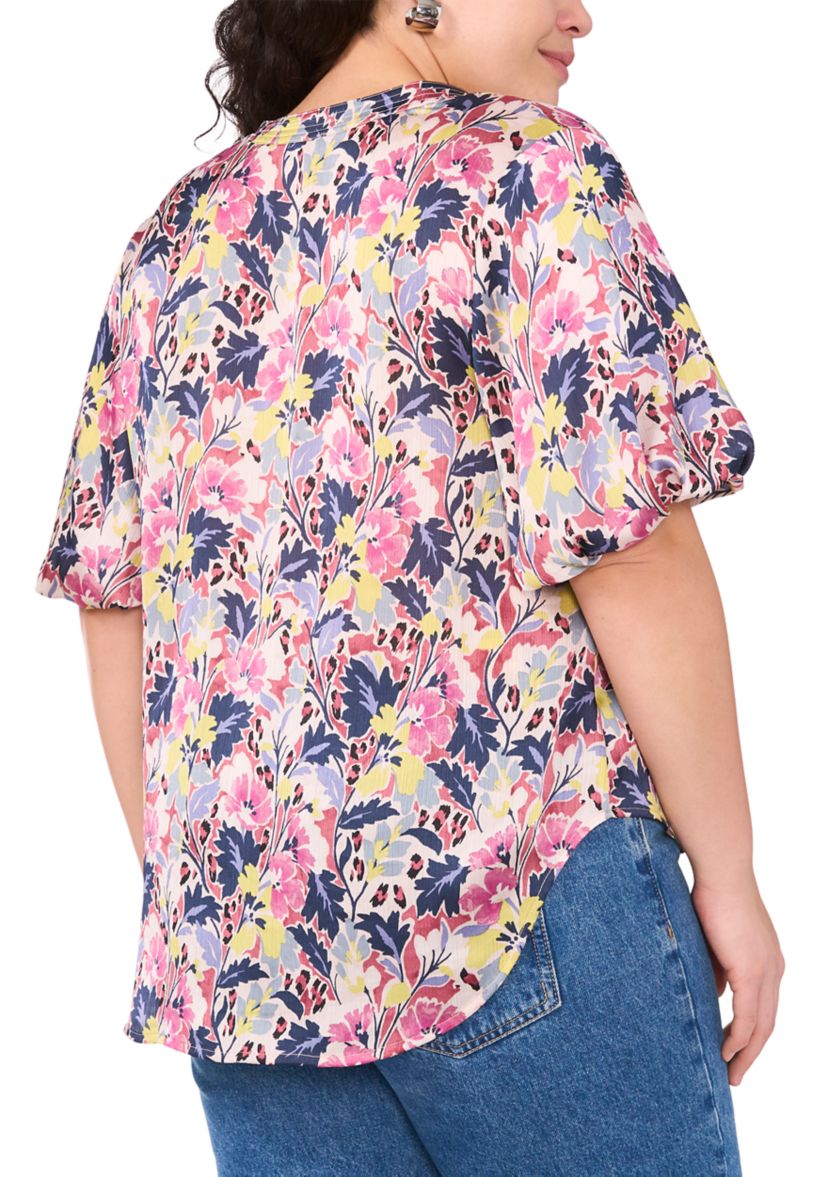 Plus Size 3/4 Puff Sleeve V-Neck Blouse 