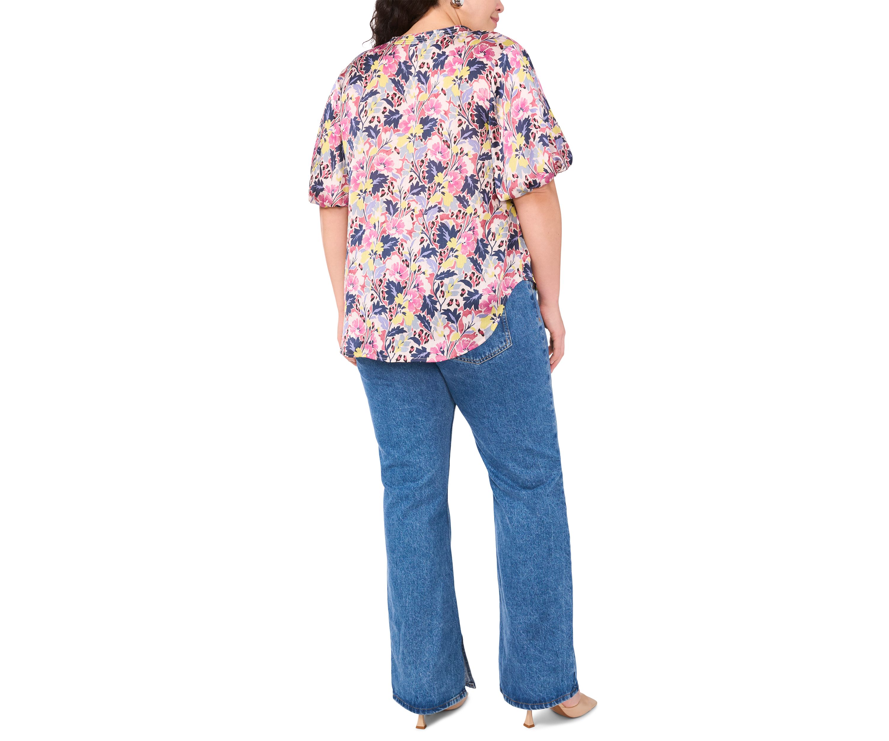 Plus Size 3/4 Puff Sleeve V-Neck Blouse 