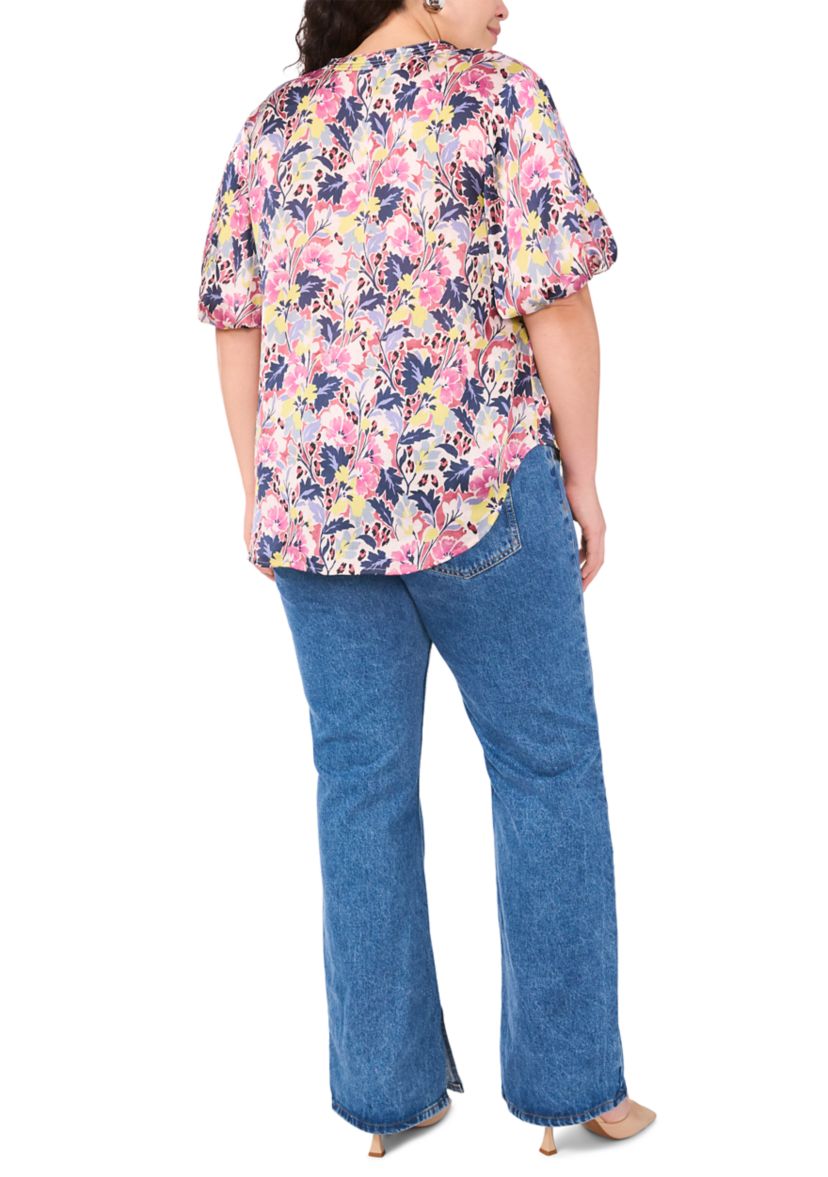 Plus Size 3/4 Puff Sleeve V-Neck Blouse 