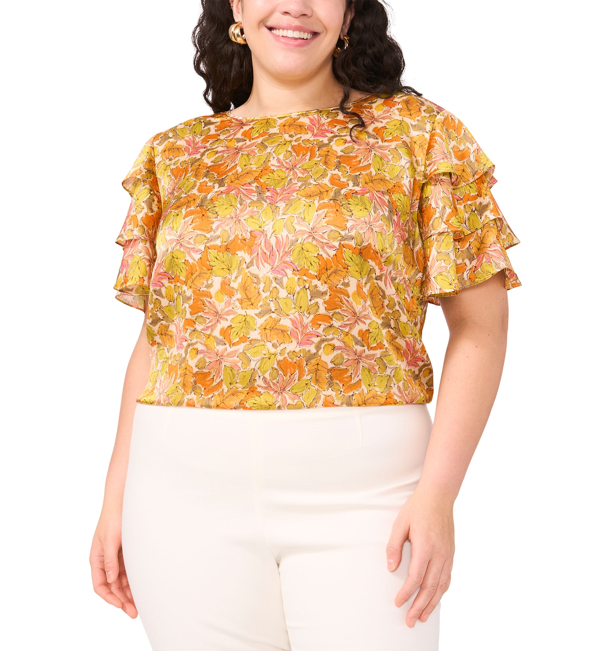 Plus Size Crew Neck Tiered Ruffle Blouse