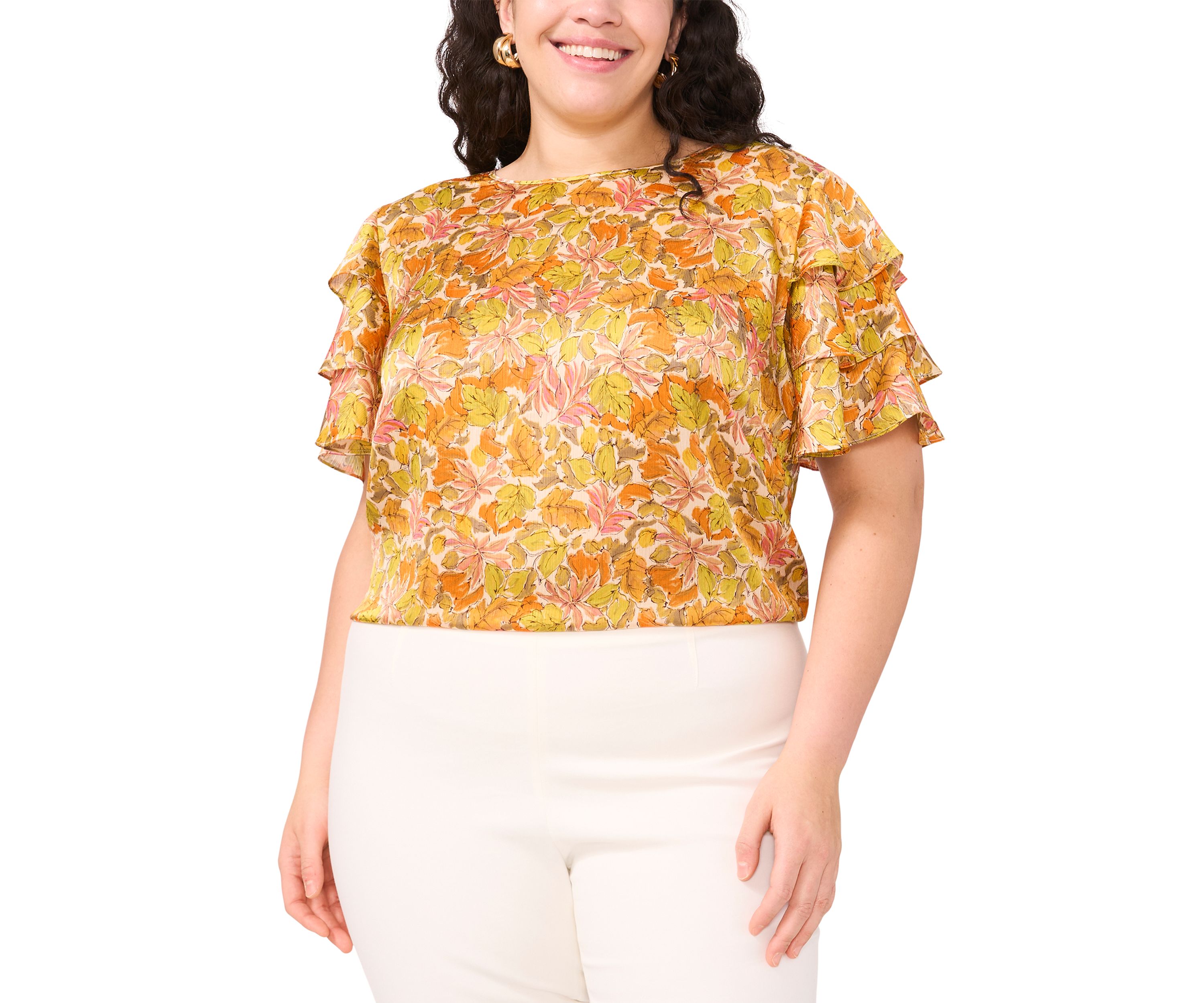 Plus Size Crew Neck Tiered Ruffle Blouse