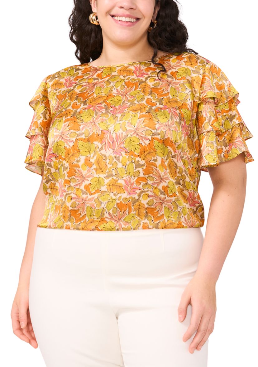Plus Size Crew Neck Tiered Ruffle Blouse