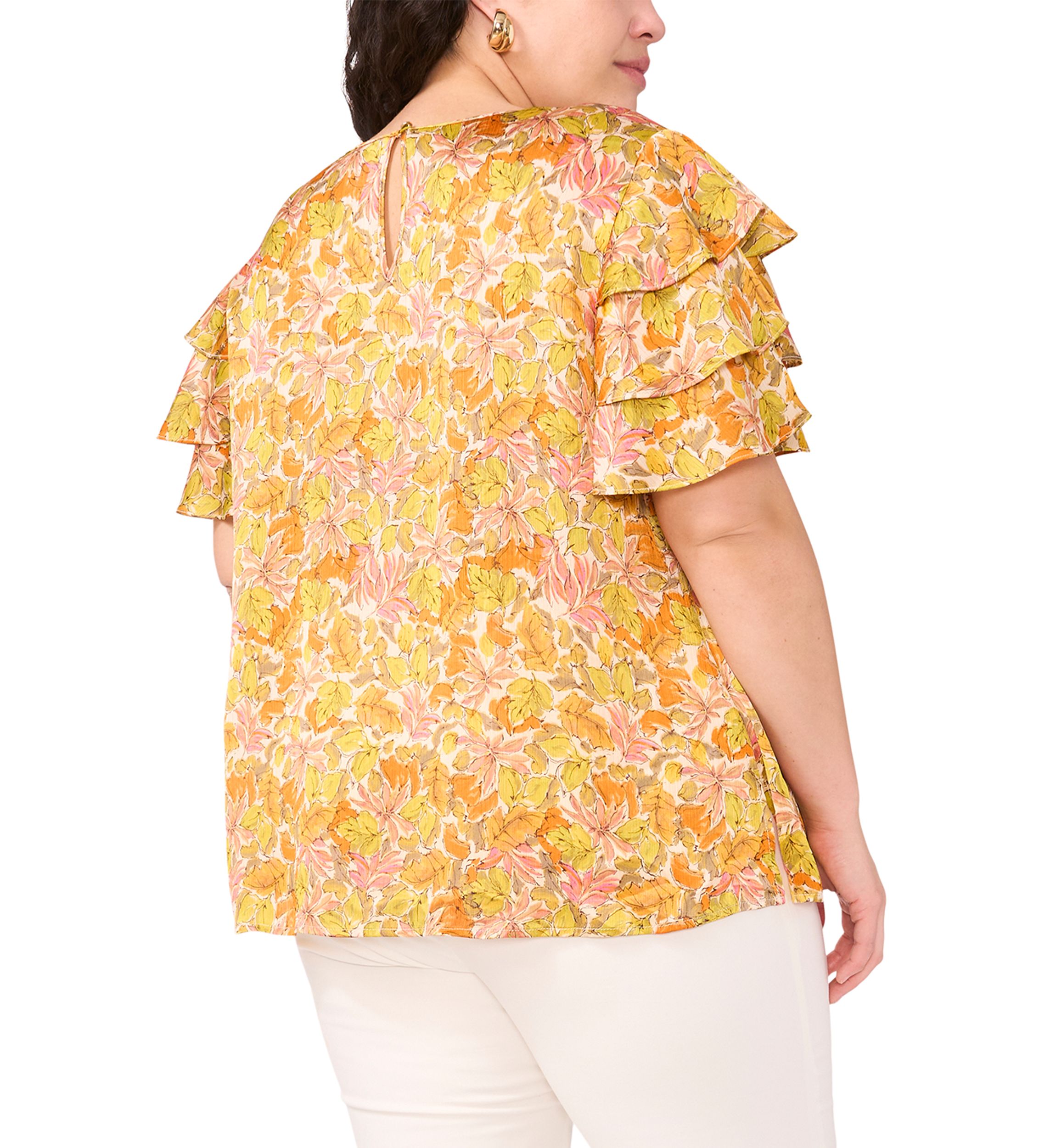 Plus Size Crew Neck Tiered Ruffle Blouse