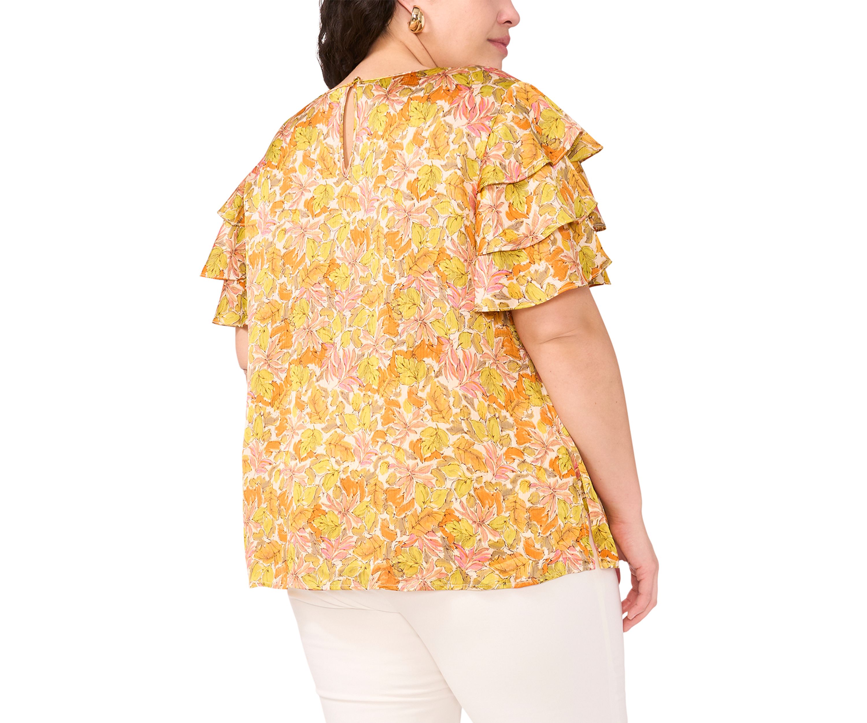 Plus Size Crew Neck Tiered Ruffle Blouse