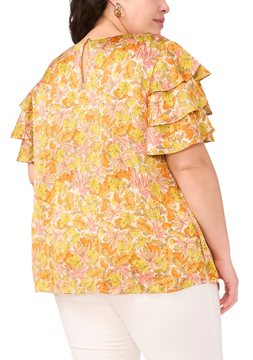 Plus Size Crew Neck Tiered Ruffle Blouse