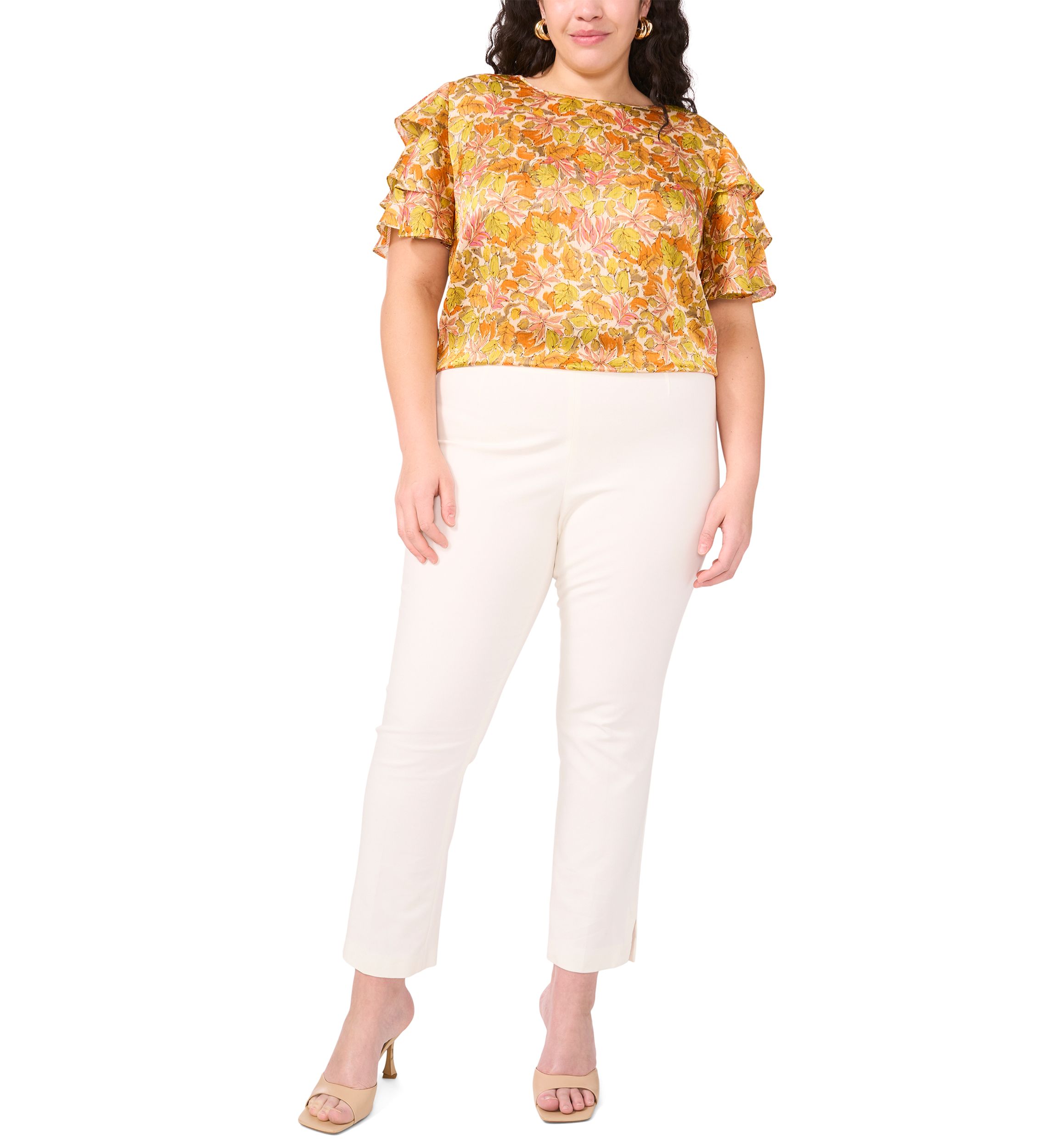 Plus Size Crew Neck Tiered Ruffle Blouse