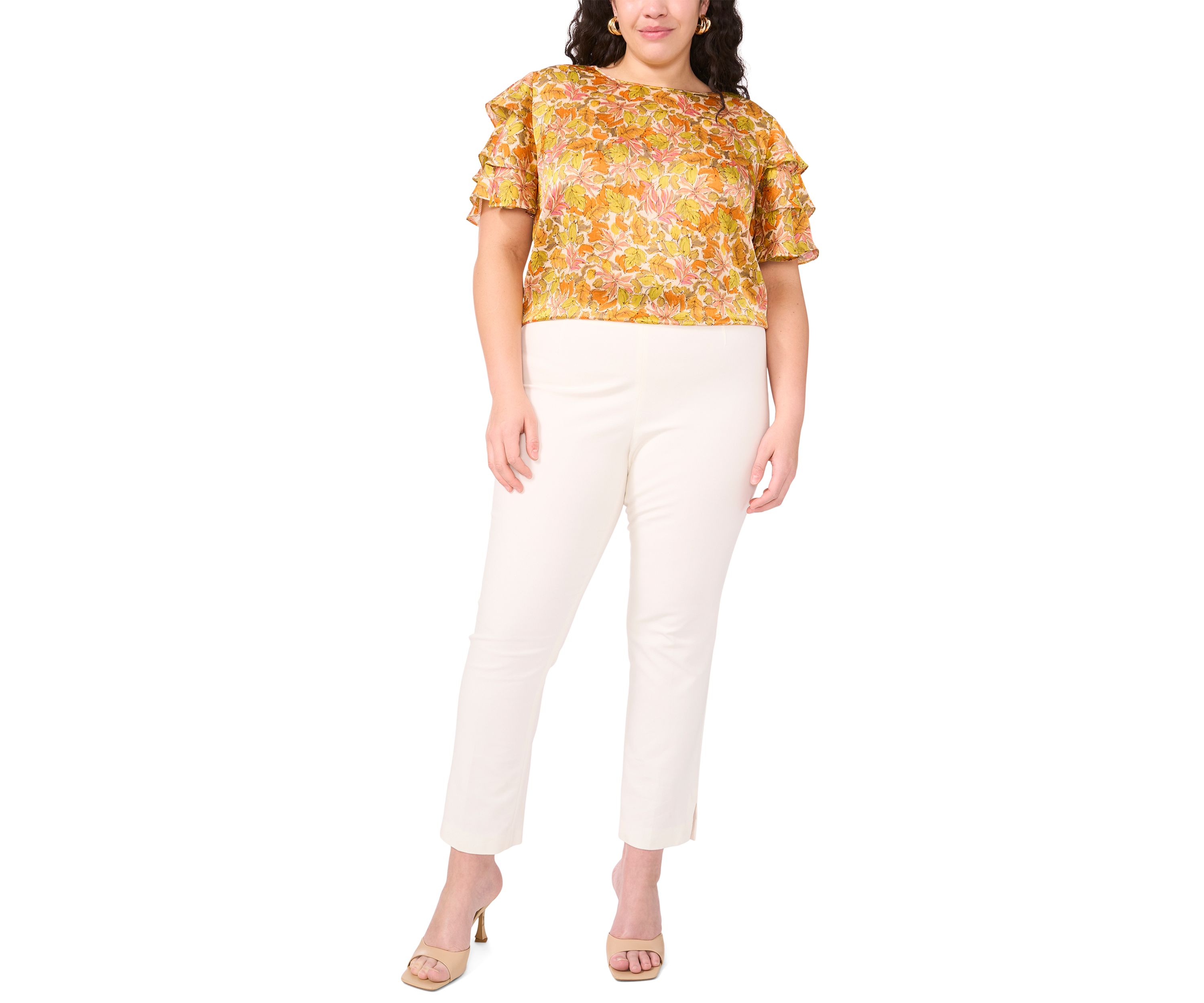 Plus Size Crew Neck Tiered Ruffle Blouse