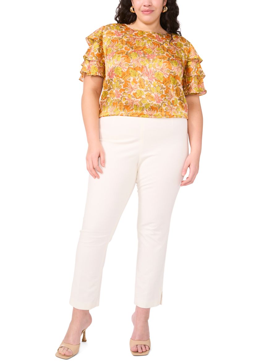 Plus Size Crew Neck Tiered Ruffle Blouse
