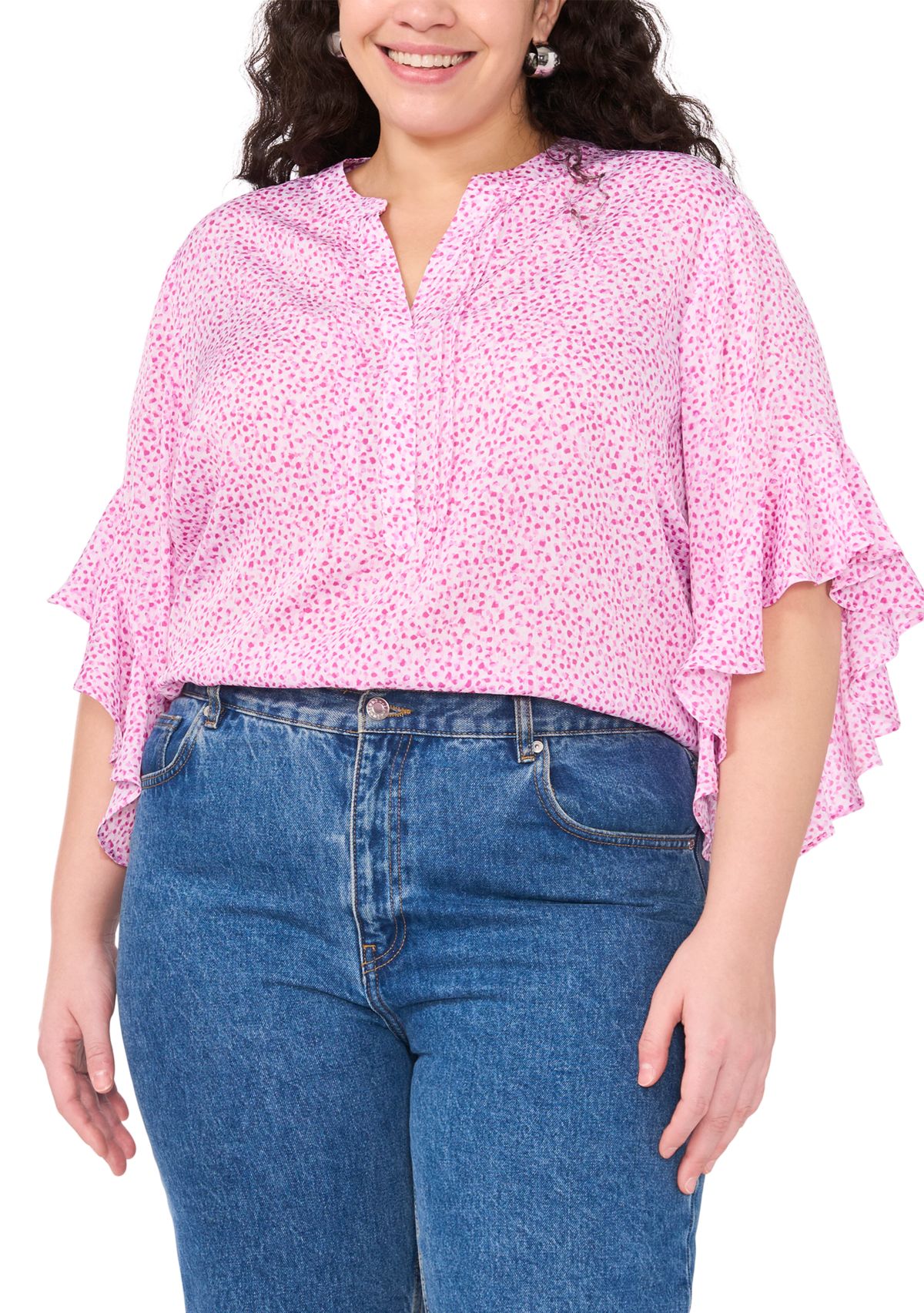 Plus Size 3/4 Flutter Sleeve Blouse