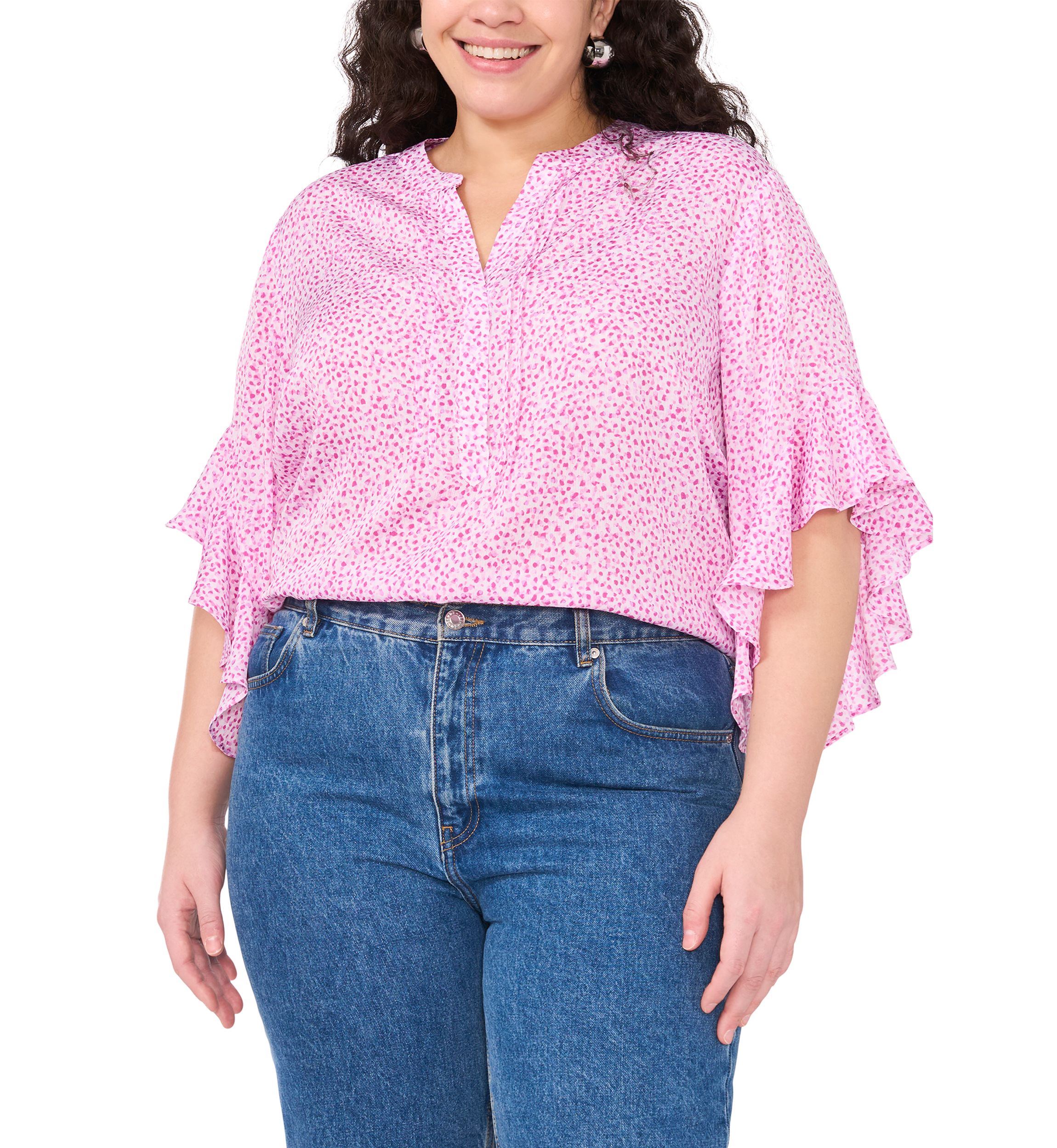 Plus Size 3/4 Flutter Sleeve Blouse