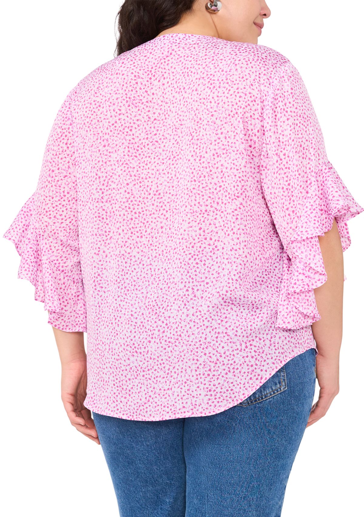 Plus Size 3/4 Flutter Sleeve Blouse