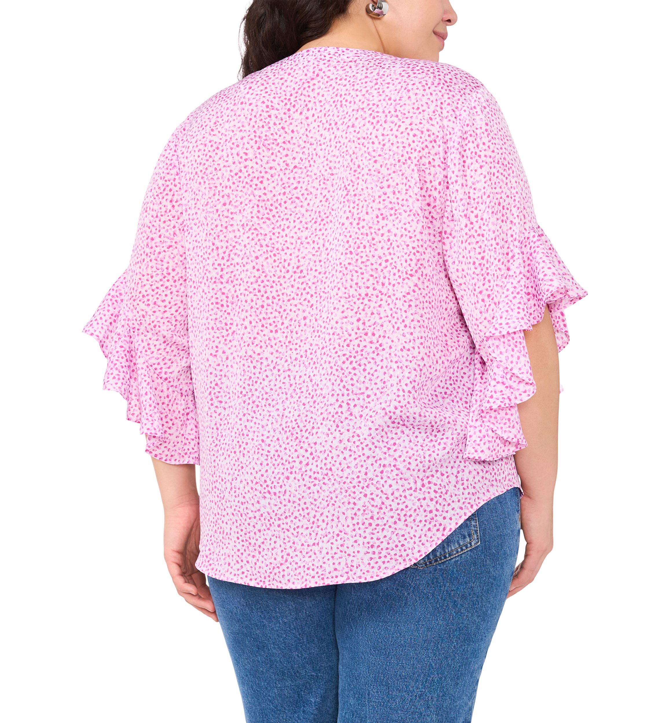 Plus Size 3/4 Flutter Sleeve Blouse