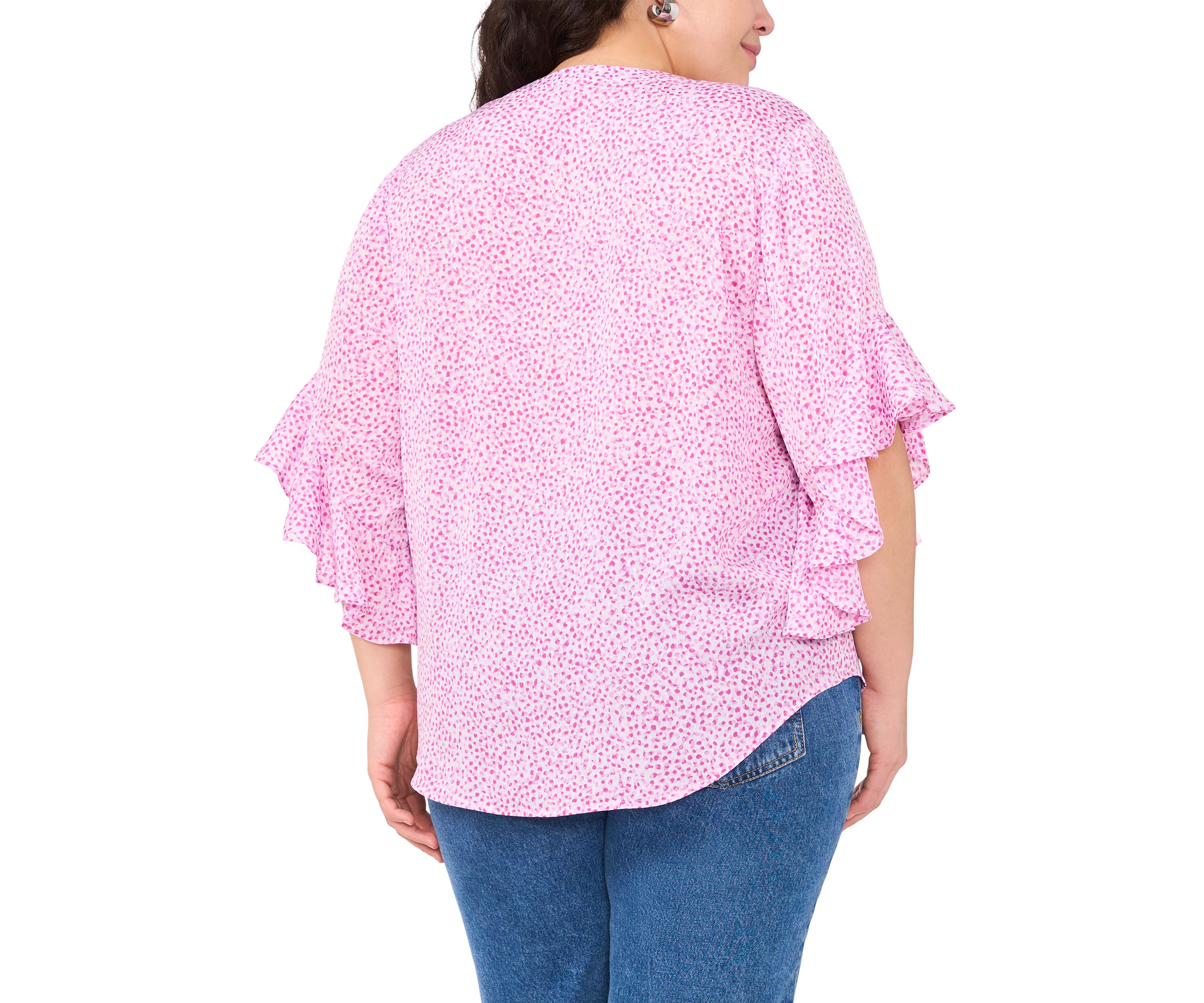 Plus Size 3/4 Flutter Sleeve Blouse