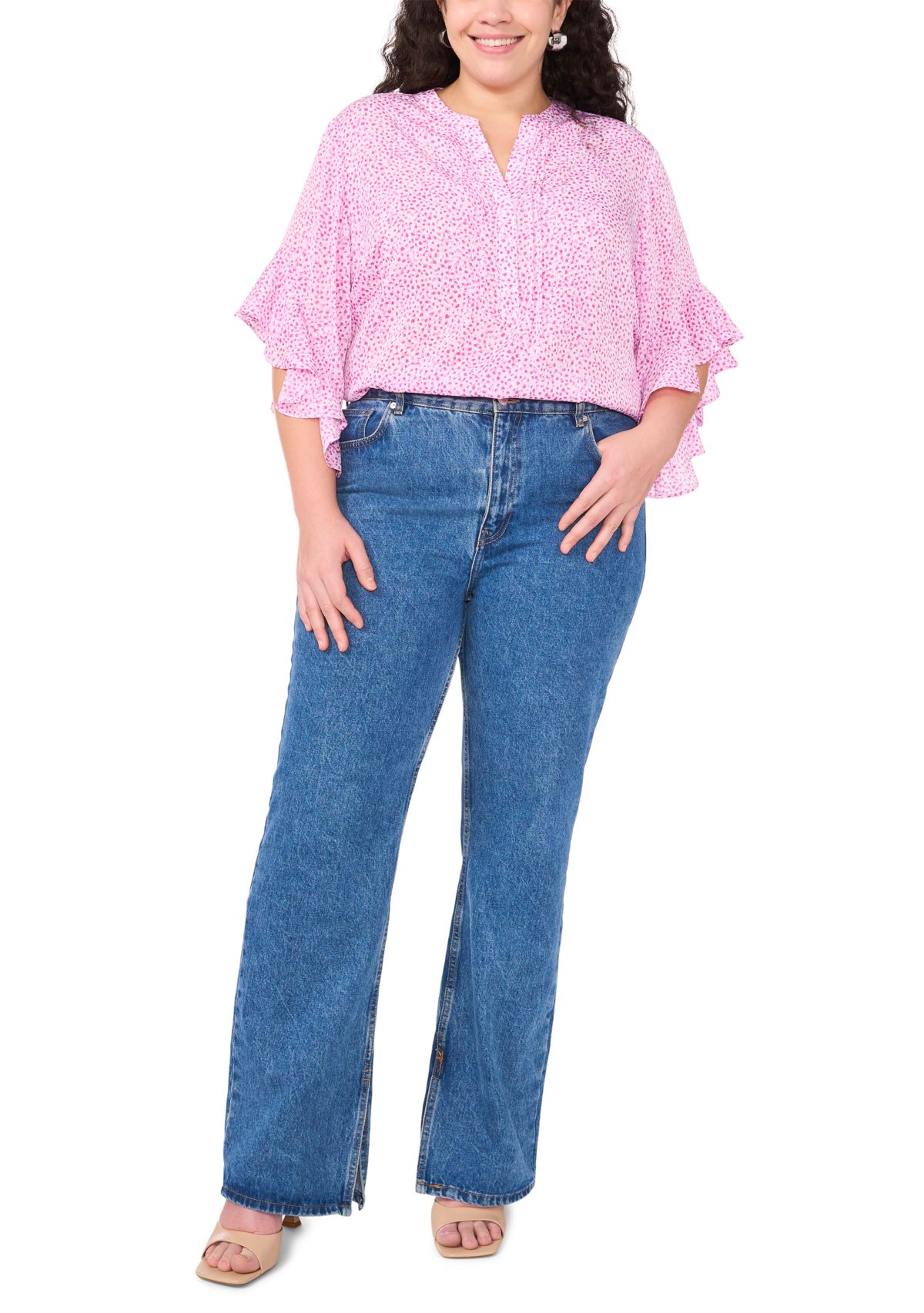 Plus Size 3/4 Flutter Sleeve Blouse