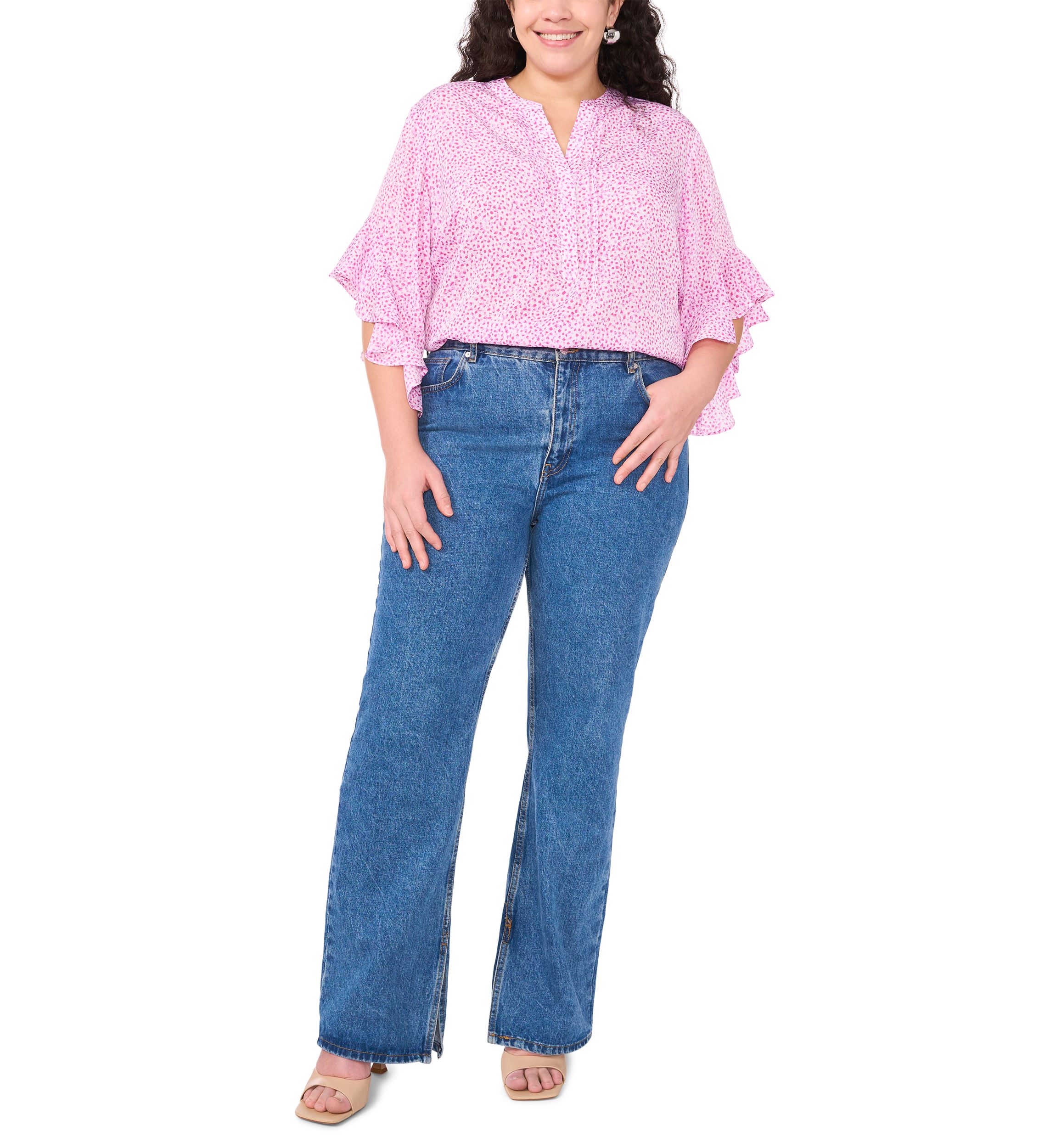 Plus Size 3/4 Flutter Sleeve Blouse