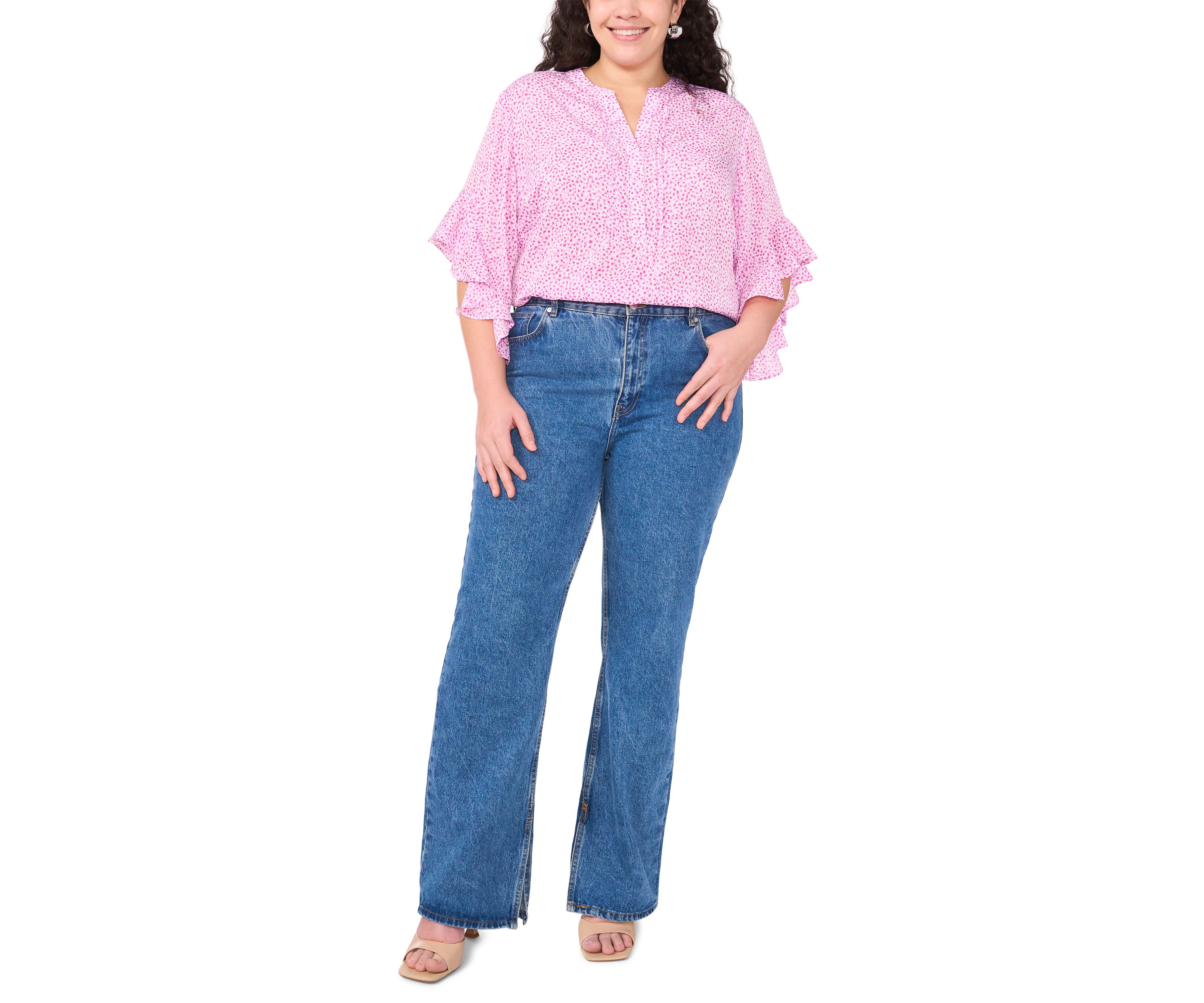 Plus Size 3/4 Flutter Sleeve Blouse