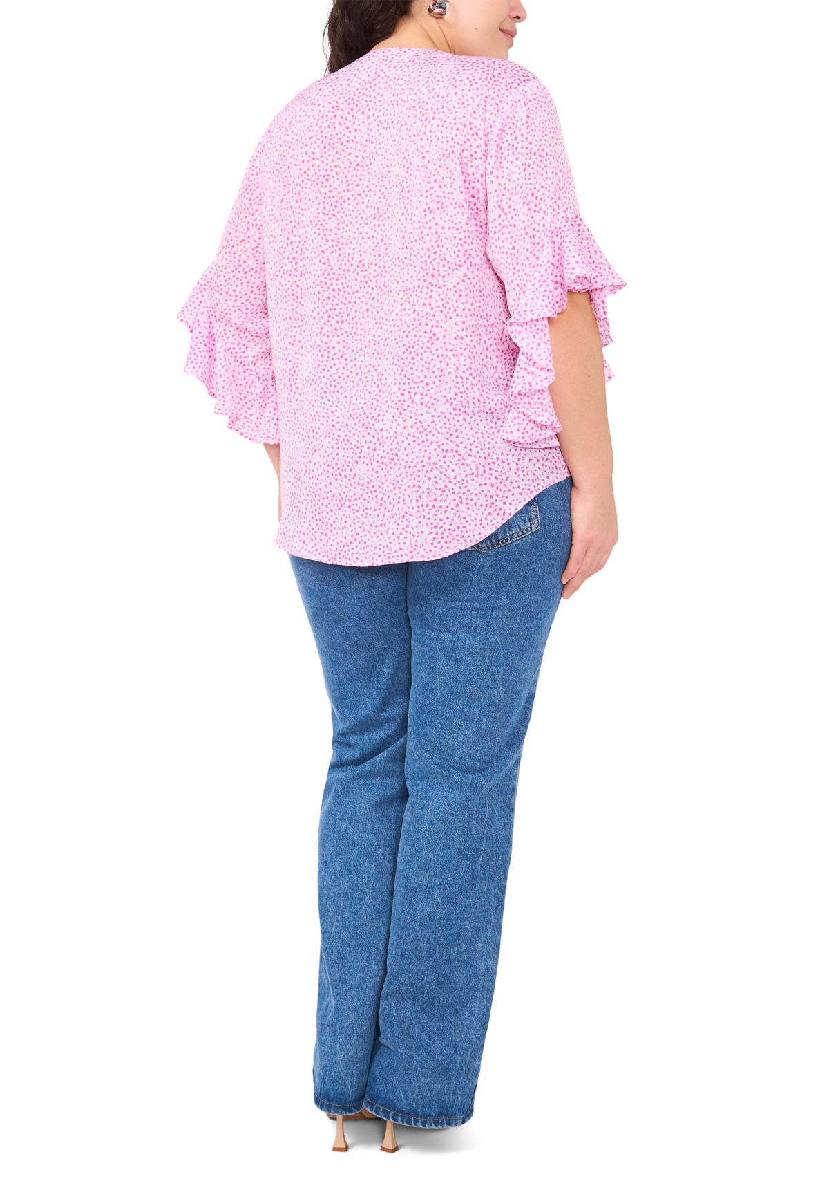 Plus Size 3/4 Flutter Sleeve Blouse