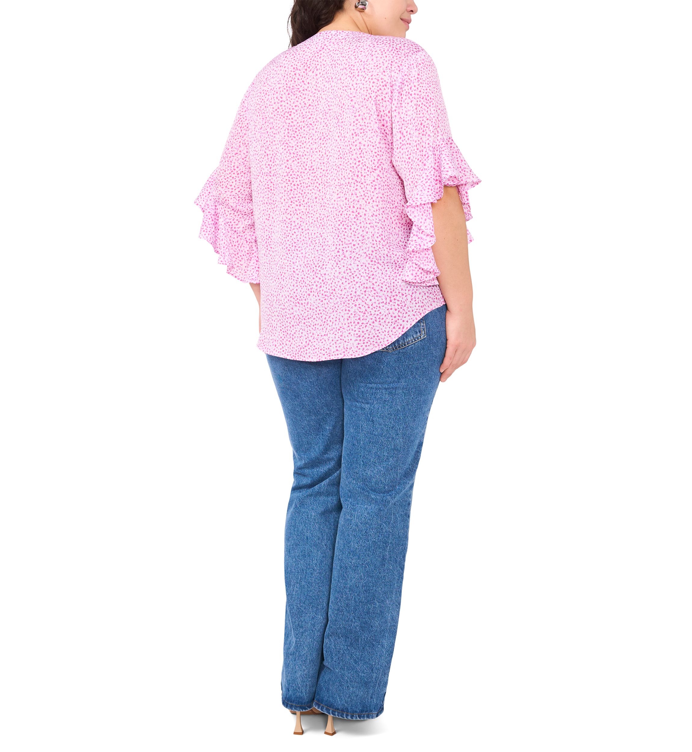 Plus Size 3/4 Flutter Sleeve Blouse