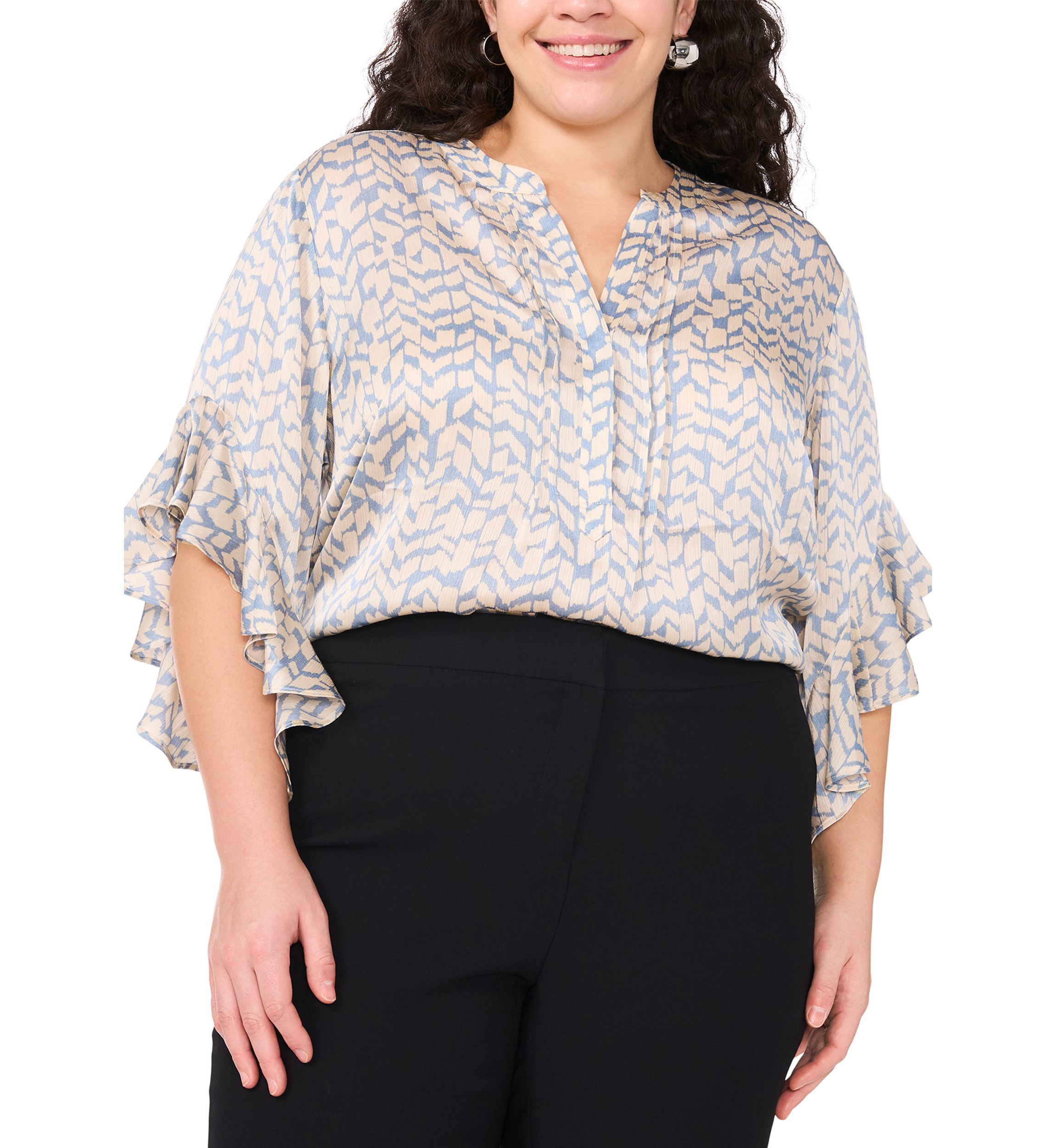 Plus Size 3/4 Flutter Sleeve Blouse