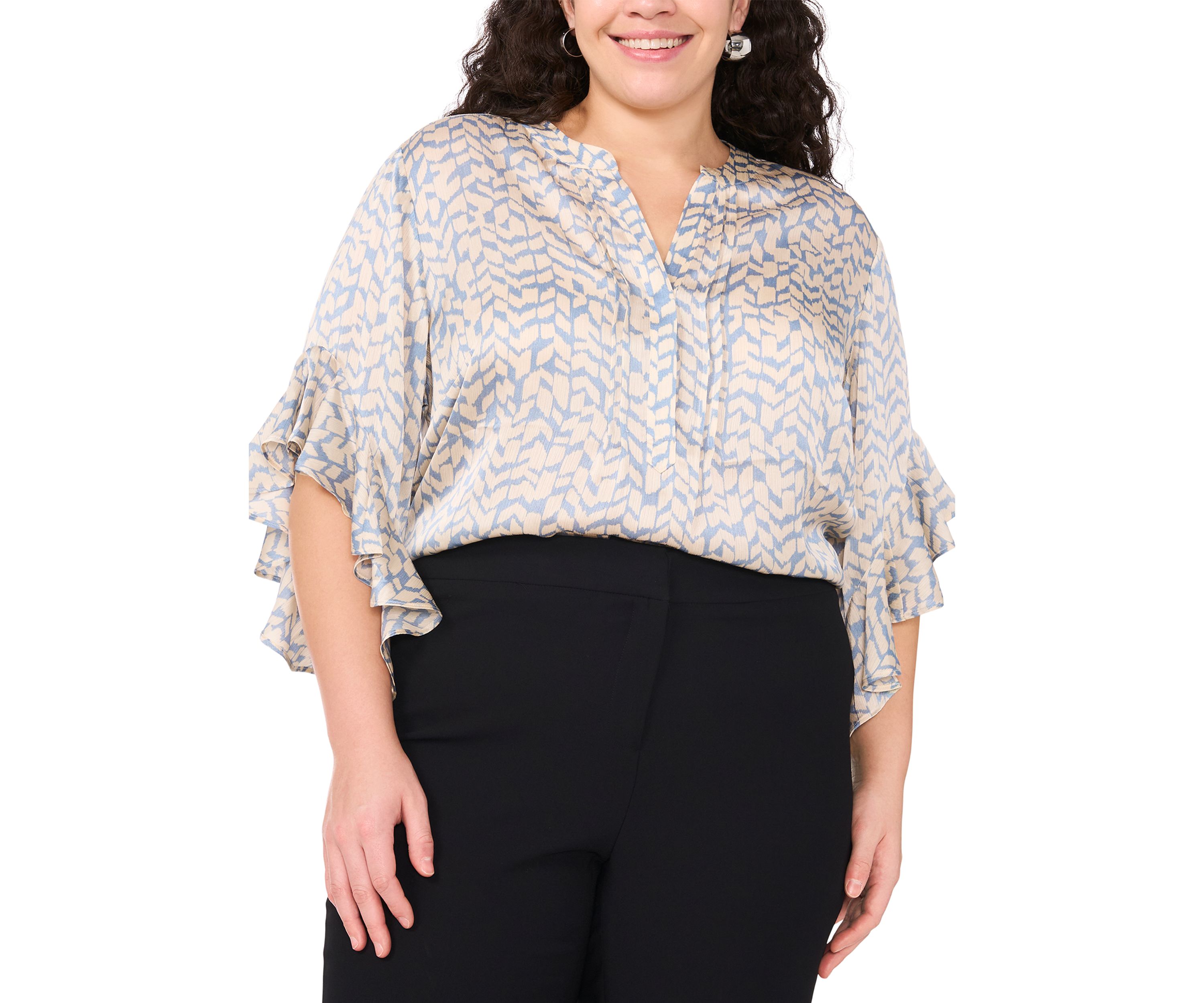Plus Size 3/4 Flutter Sleeve Blouse