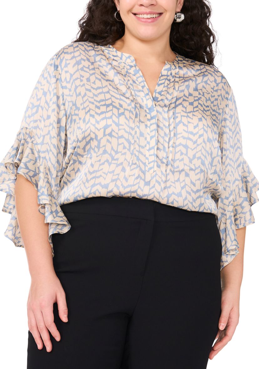 Plus Size 3/4 Flutter Sleeve Blouse