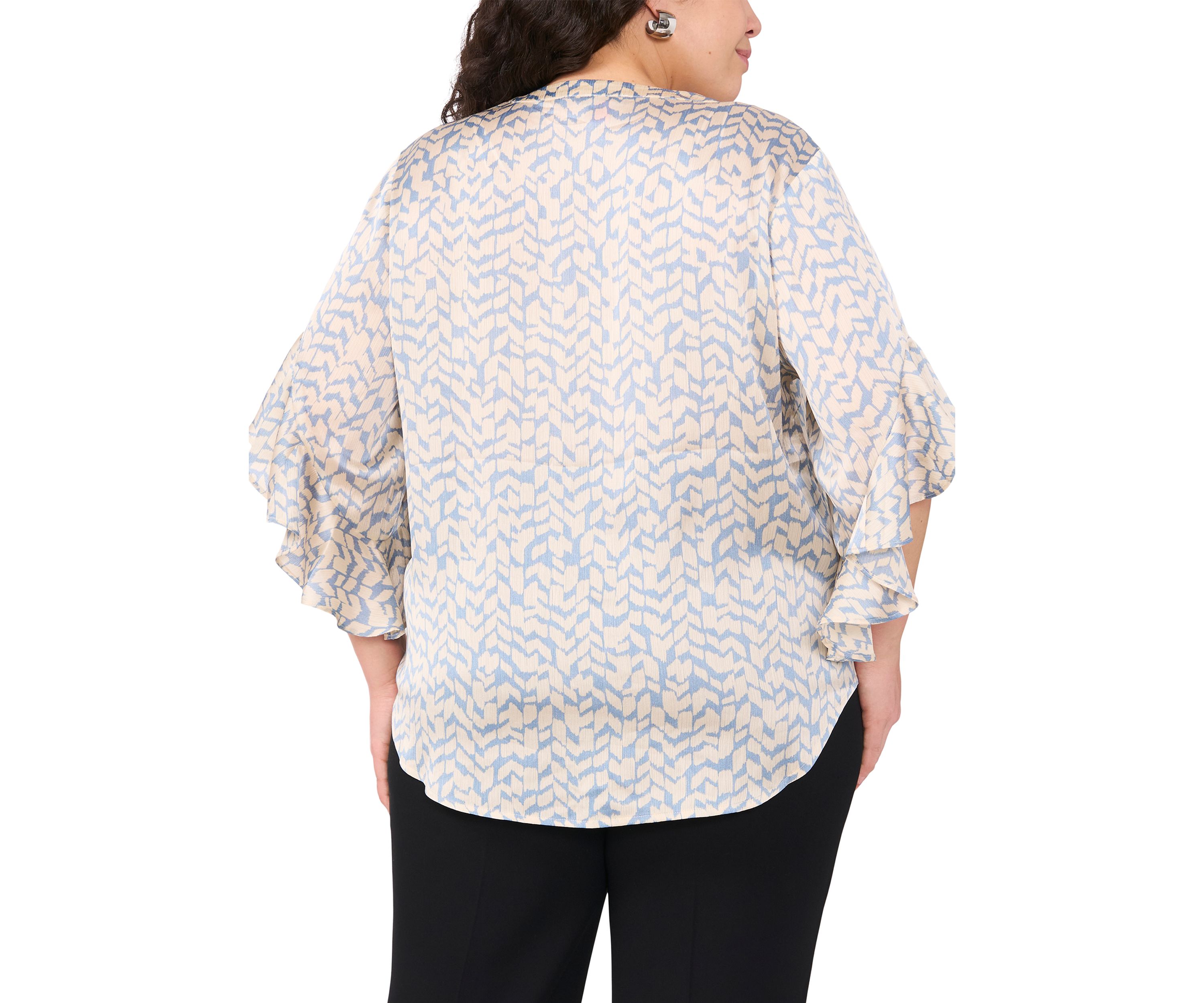 Plus Size 3/4 Flutter Sleeve Blouse