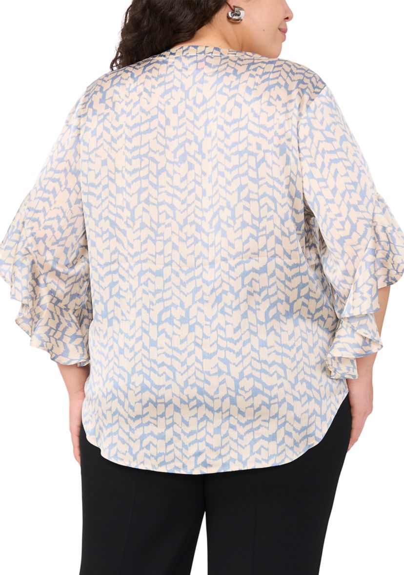 Plus Size 3/4 Flutter Sleeve Blouse