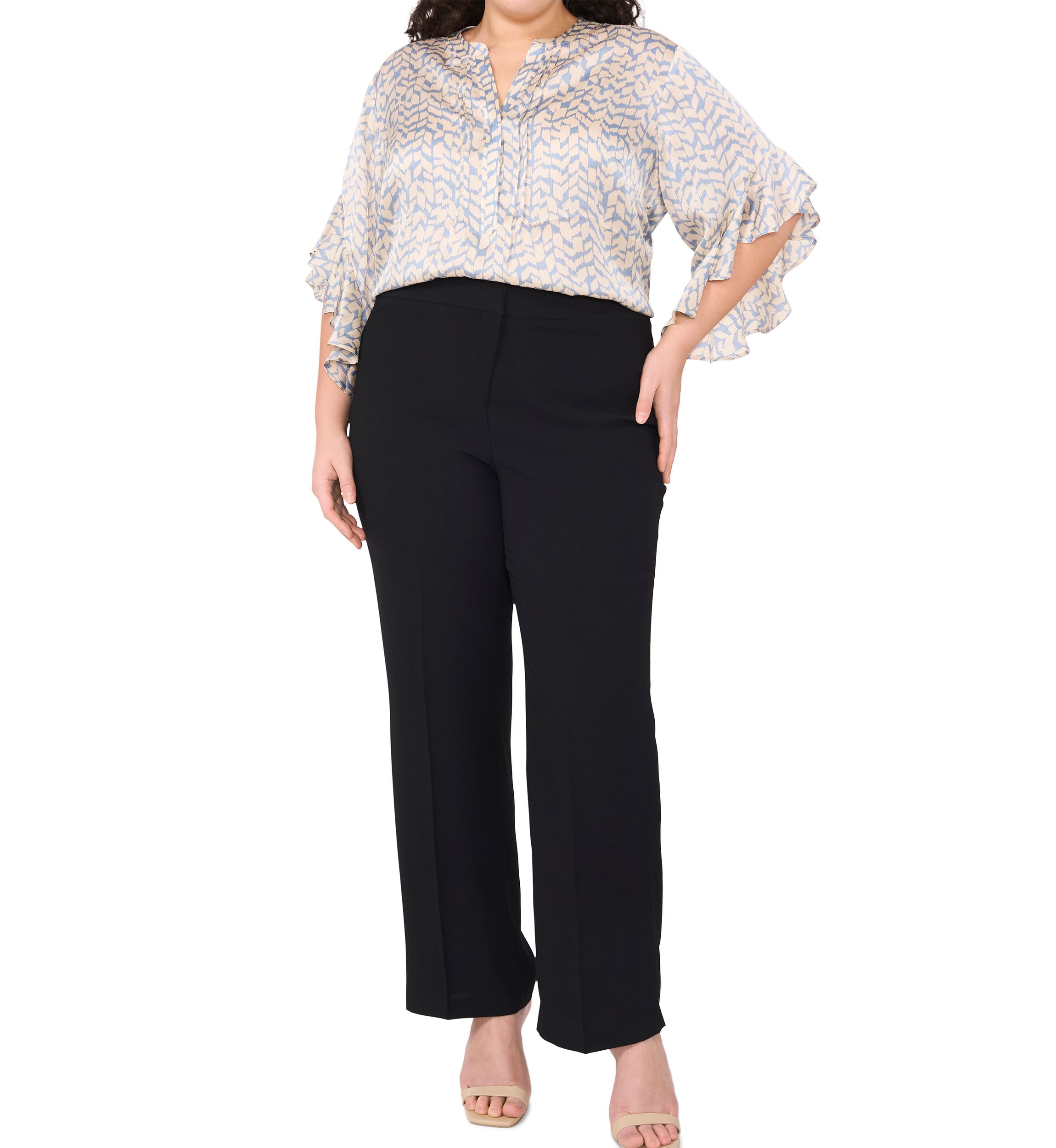 Plus Size 3/4 Flutter Sleeve Blouse
